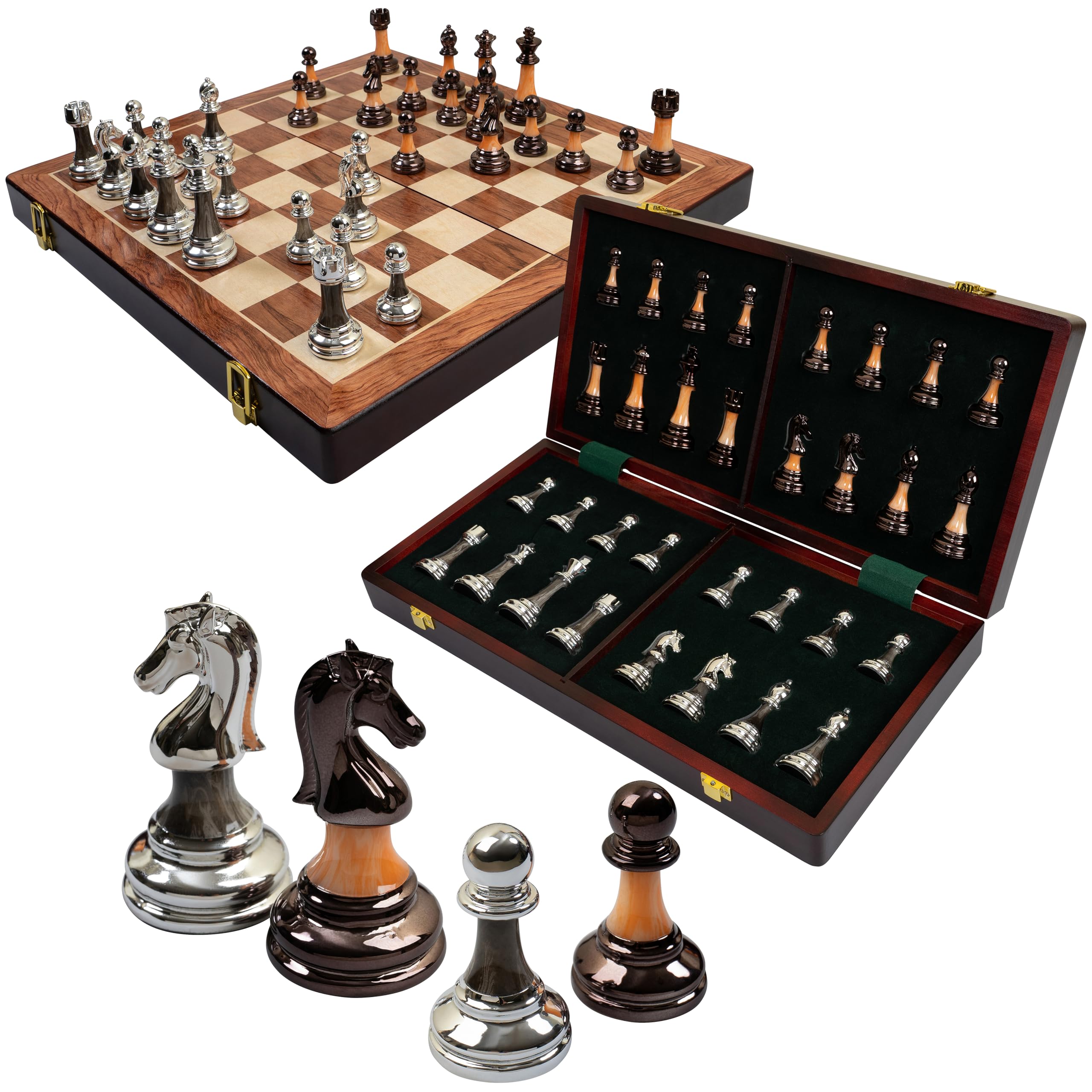 Premio Scacchiera in Legno - Scacchiera Pieghevole con Pezzi di Scacchi Appesantiti in Acrilico - Set di Scacchi in Legno Fatto a Mano - Giochi di Societa per Adulti