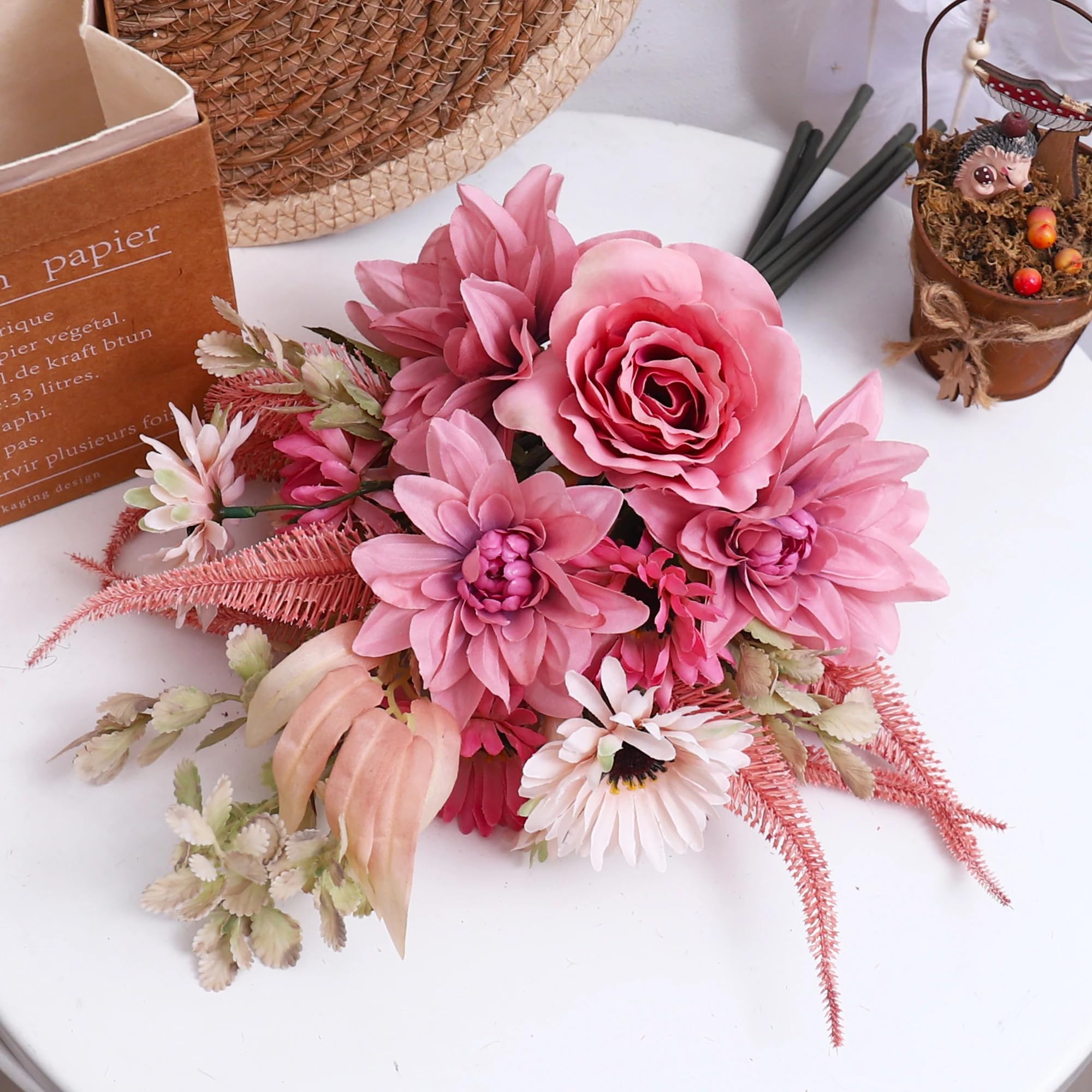 Bouquet de roses artificielles 45cm rose pour déco maison
