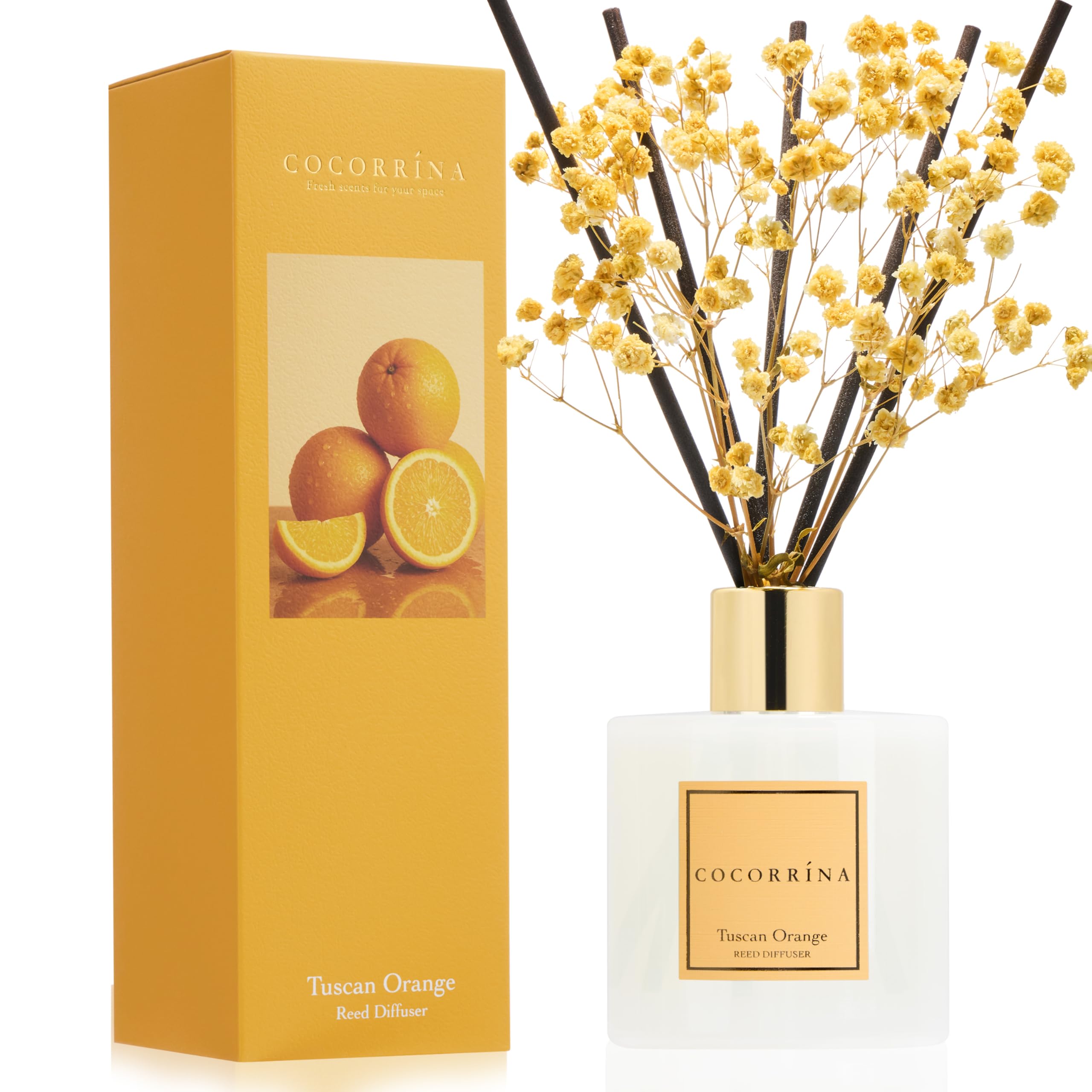COCORRÍNA Reed Diffuser - Tuscan Orange 6.7 fl oz Reed Diffuser with Sticks, Bedroom Bathroom Shelf Decor