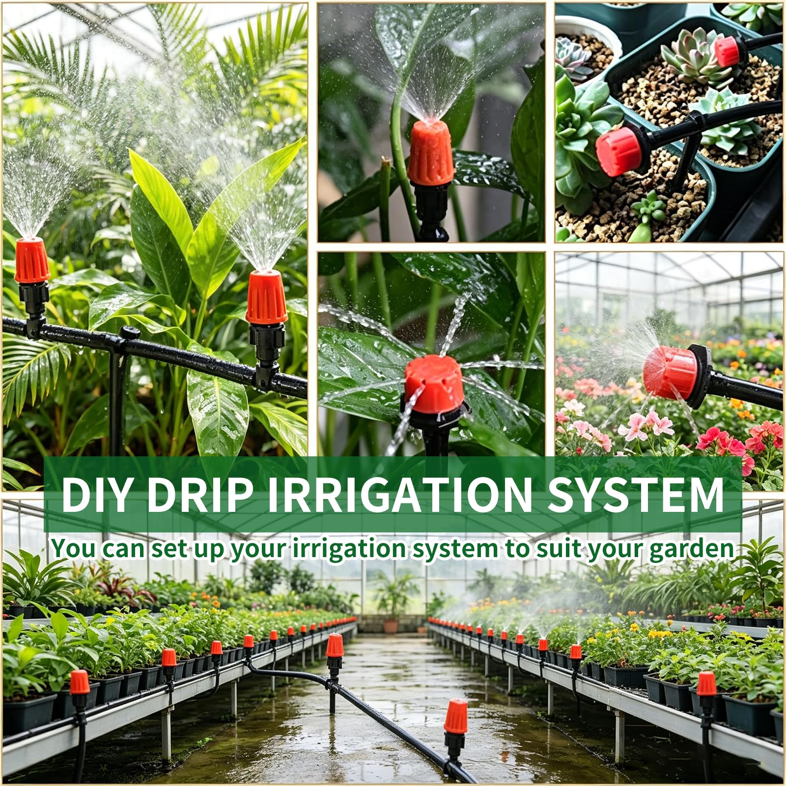 Système d'irrigation goutte à goutte de 30 m, système d'arrosage automatique de 1,6 cm, avec 30 buses en cuivre, sans outils, arrosage à brume fine pour jardin, terrasse, plantes en pot, système