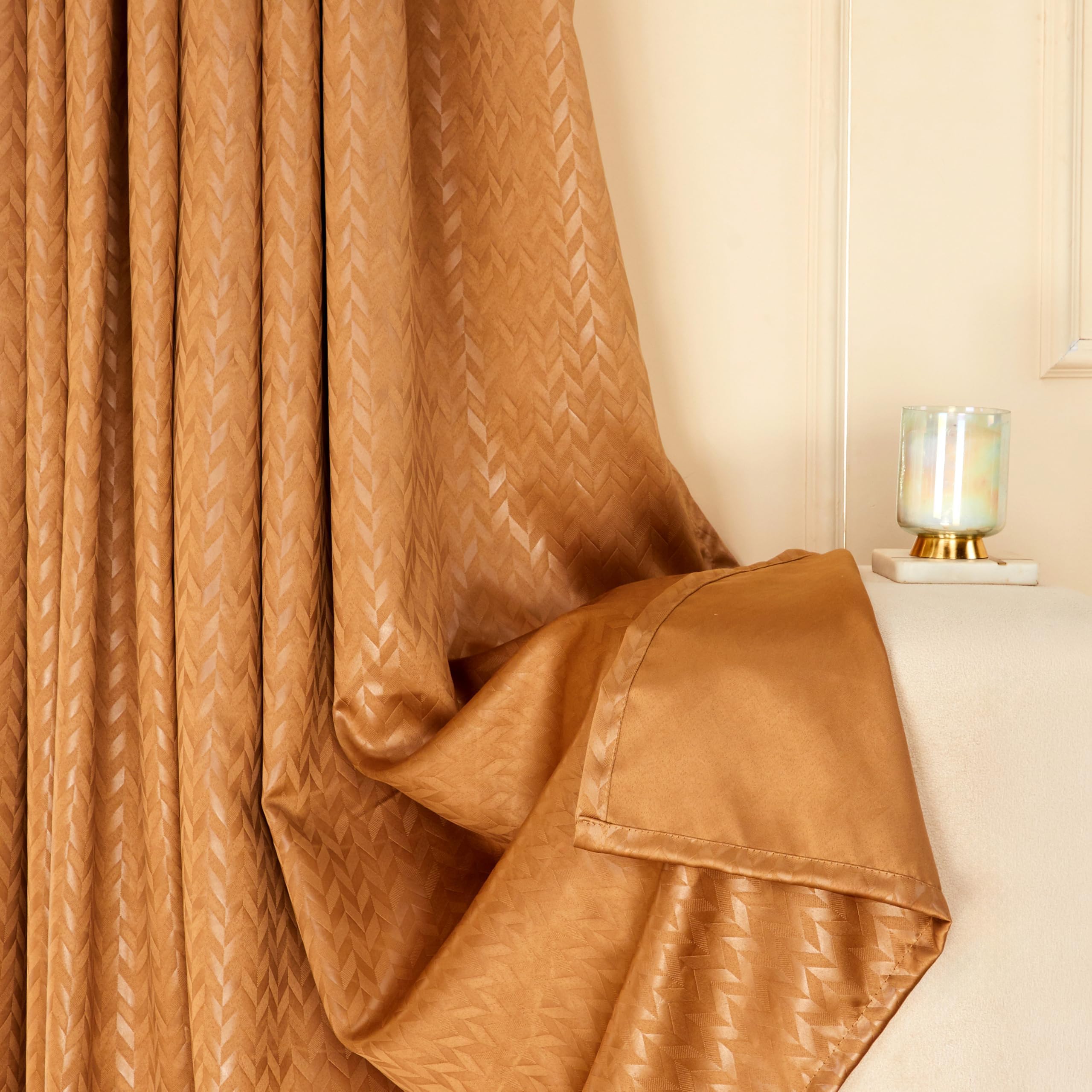 Amazon Basics - Room Darkening Blackout Door Curtains, 100% Room Darkening | 5 Feet |Set of 2| Embossed | Self Deisgn |for Living Room and Bedroom | 115cmx 150cm, Color- Coffee
