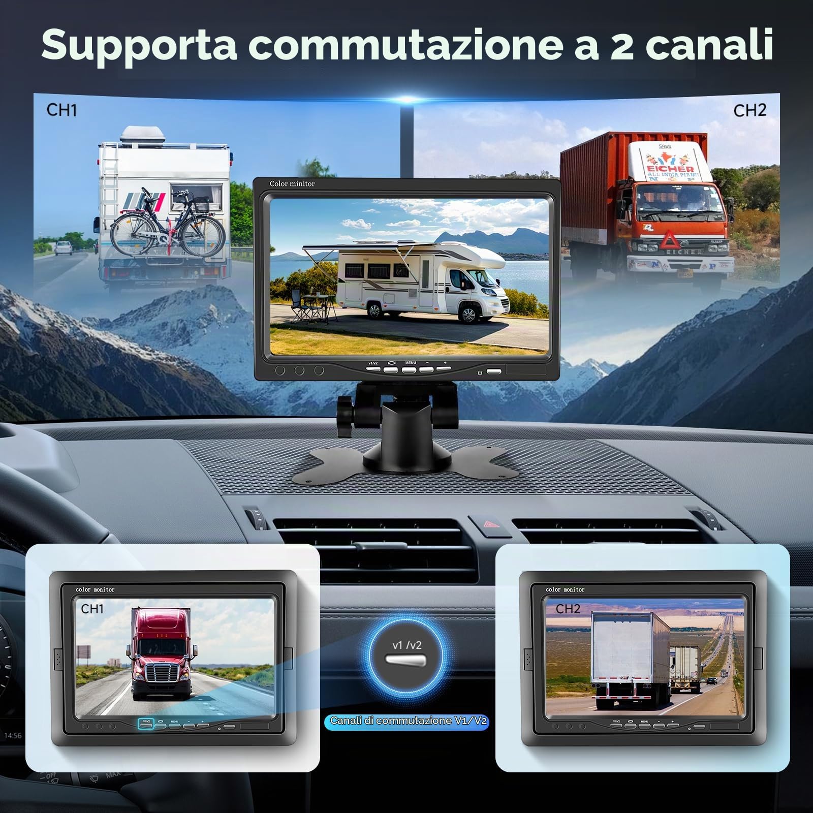 Kit telecamera posteriore senza fili con monitor LCD da 7 pollici, telecamera di backup impermeabile IP68 per auto camper roulotte SUV, telecamera posteriore a LED con visione notturna HD, 12V-24V