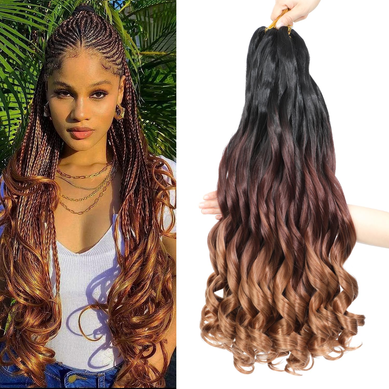 French Curl Braiding Hair 28 Inch 8 Packs Curly Braiding Hair Pre Stretched French Curls Braiding Extension Curl Crochet Braids Spiral Braiding (1B/33/30#