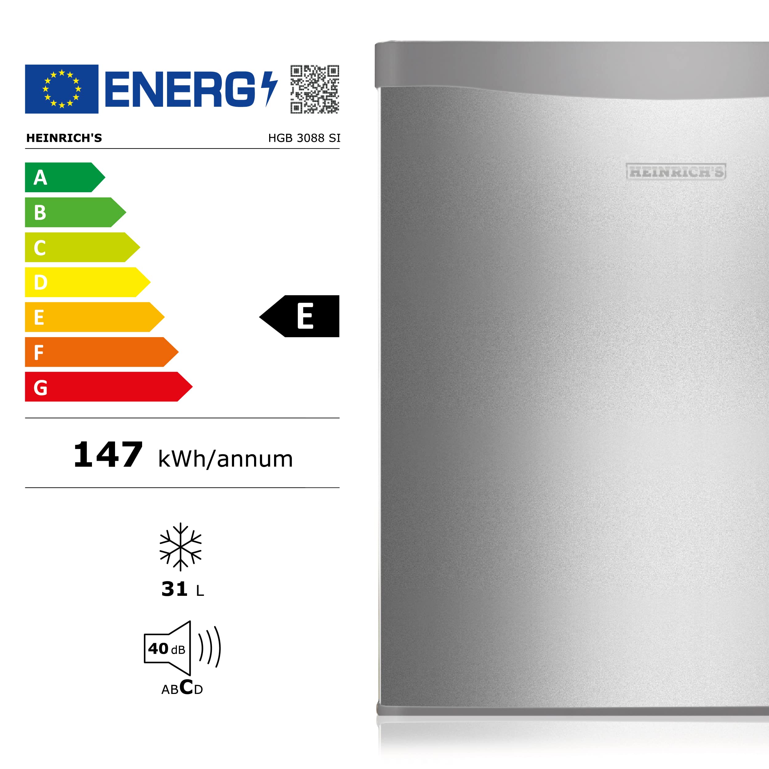 HEINRICHS Mini Gefrierschrank 31L klein kompakt leise:40db Gefrierbox wechselbarer Türanschlag mini Tiefkühltruhe bis zu -18°C,Tiefkühlschrank,perfekt geeignet für Büro Camping Garten Outdoor(Silver)