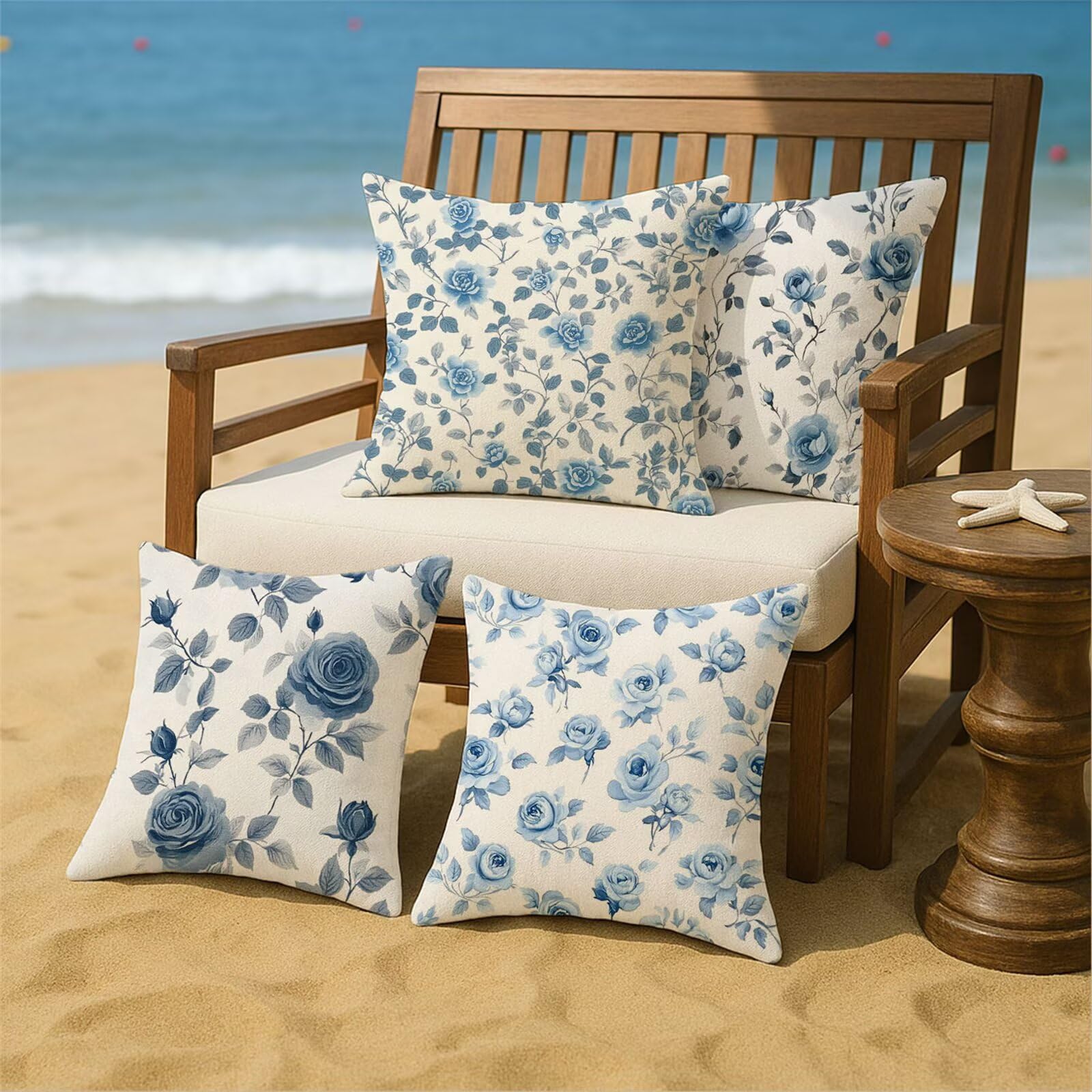 Outdoor Kissen Entenei Kissenbezug 60x60 cm 4er Set Balkon Dekokissen Blume Outdoor Kissenhülle Wasserdichte Samt Doppelseitiger Gedruckte Sofakissen Garten Balkon Zierpolster OutdoorDeko,Gift z-919