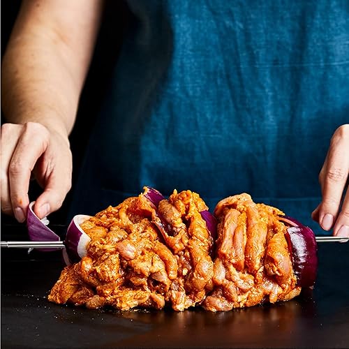 Miniatura 6 de Juego de brochetas verticales de acero inoxidable con cepillo para untar – Brochetas de parrilla para Al Pastor, Shawarma, Kebab, carne de