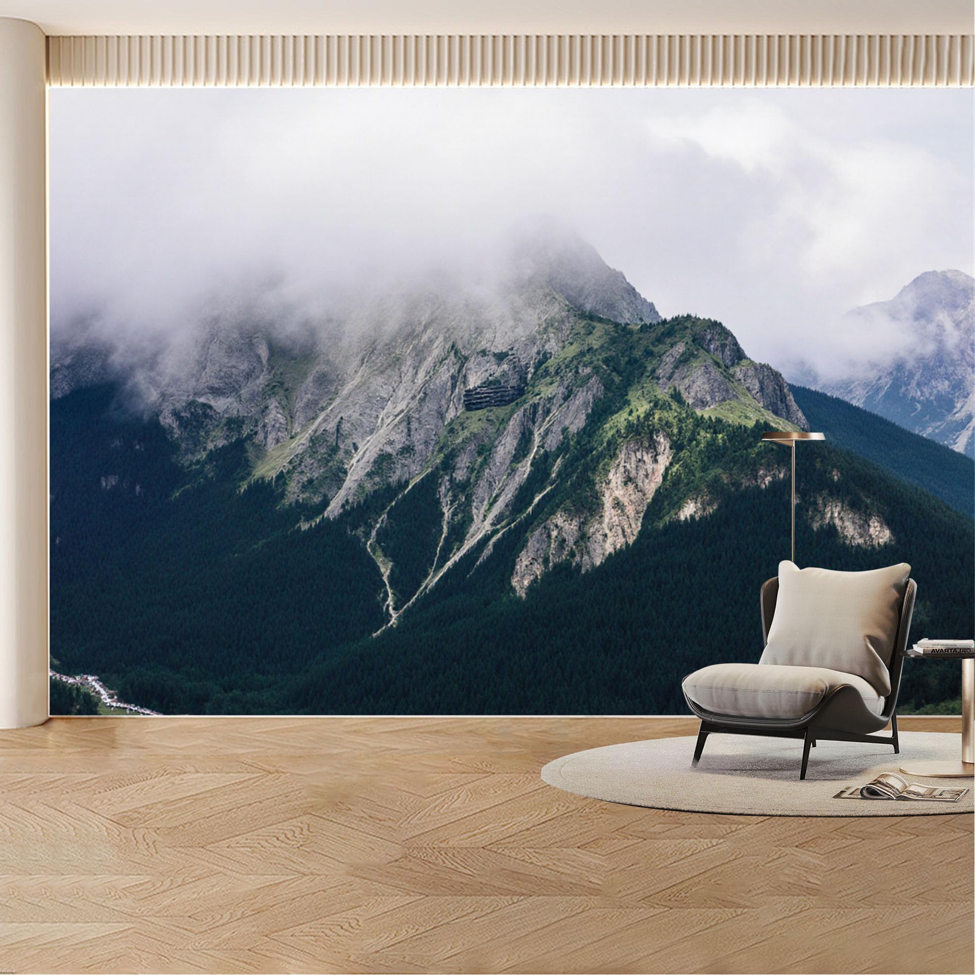 Custom Wall Mural Wallpaper Mountain Forest Landscape 3D Effect Wall Decor Large Wall Art Misty Nordic Removable SelfAdhesive Large Photo for Living Room， Bedroom， Office