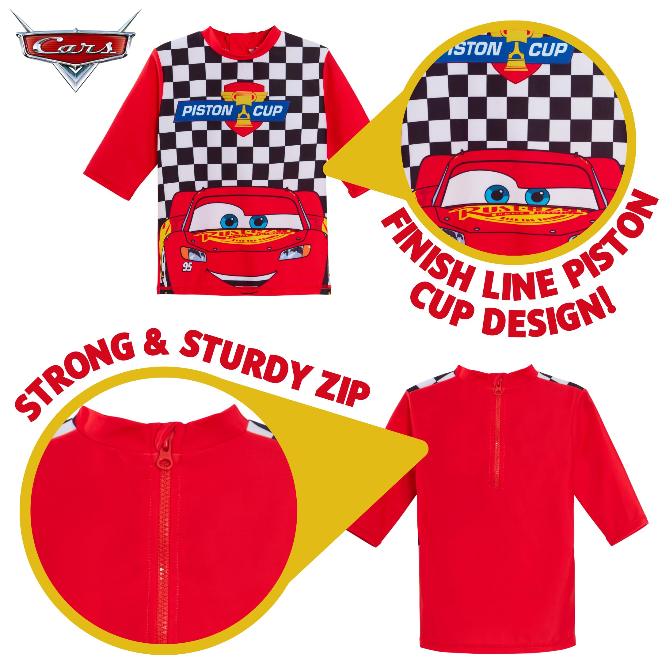 Szorty kąpielowe chłopięce Cars + Rash Vest Lighting McQueen, 2-częściowy zestaw kąpielowy dla dzieci, do surfowania + szorty, zestaw do pływania