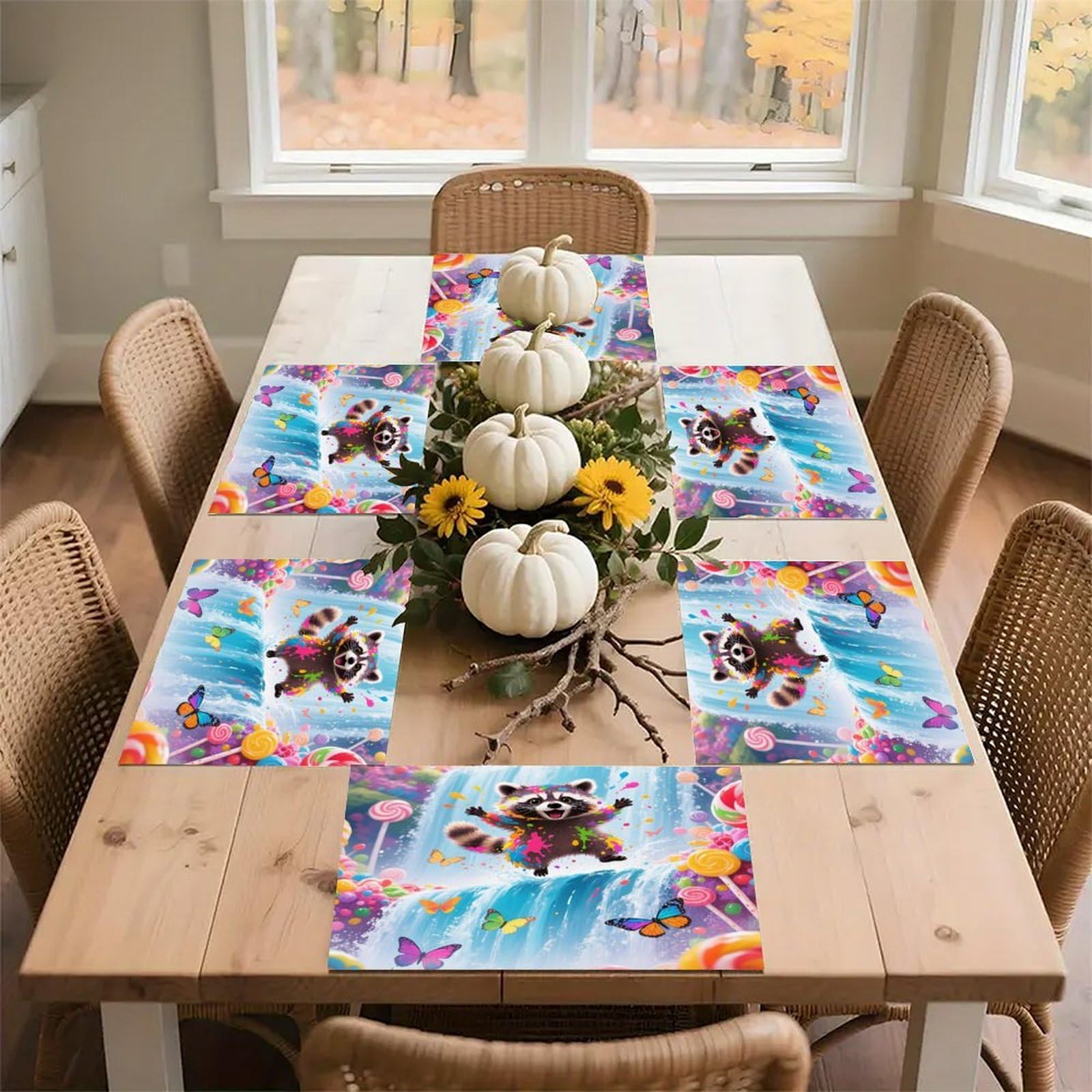 Candyfall Raccoon Placemats Heat Resistant Non-Slip Place Mats Washable Wipeable Table Mat Kitchen Dining Table Decoration Placemats Indoor Outdoor Place Mats 17.7’’×11.8’’