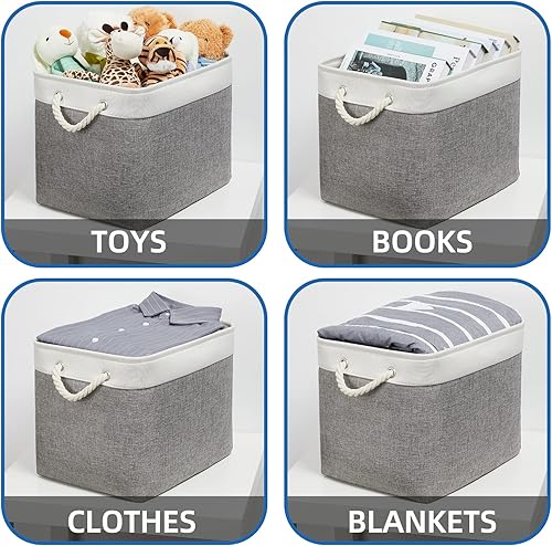 Miniatura 4 de Temary Cestas para organizar, paquete de 2 cestas de almacenamiento grandes de tela con asas, cestas decorativas para regalos vacías para el hogar,