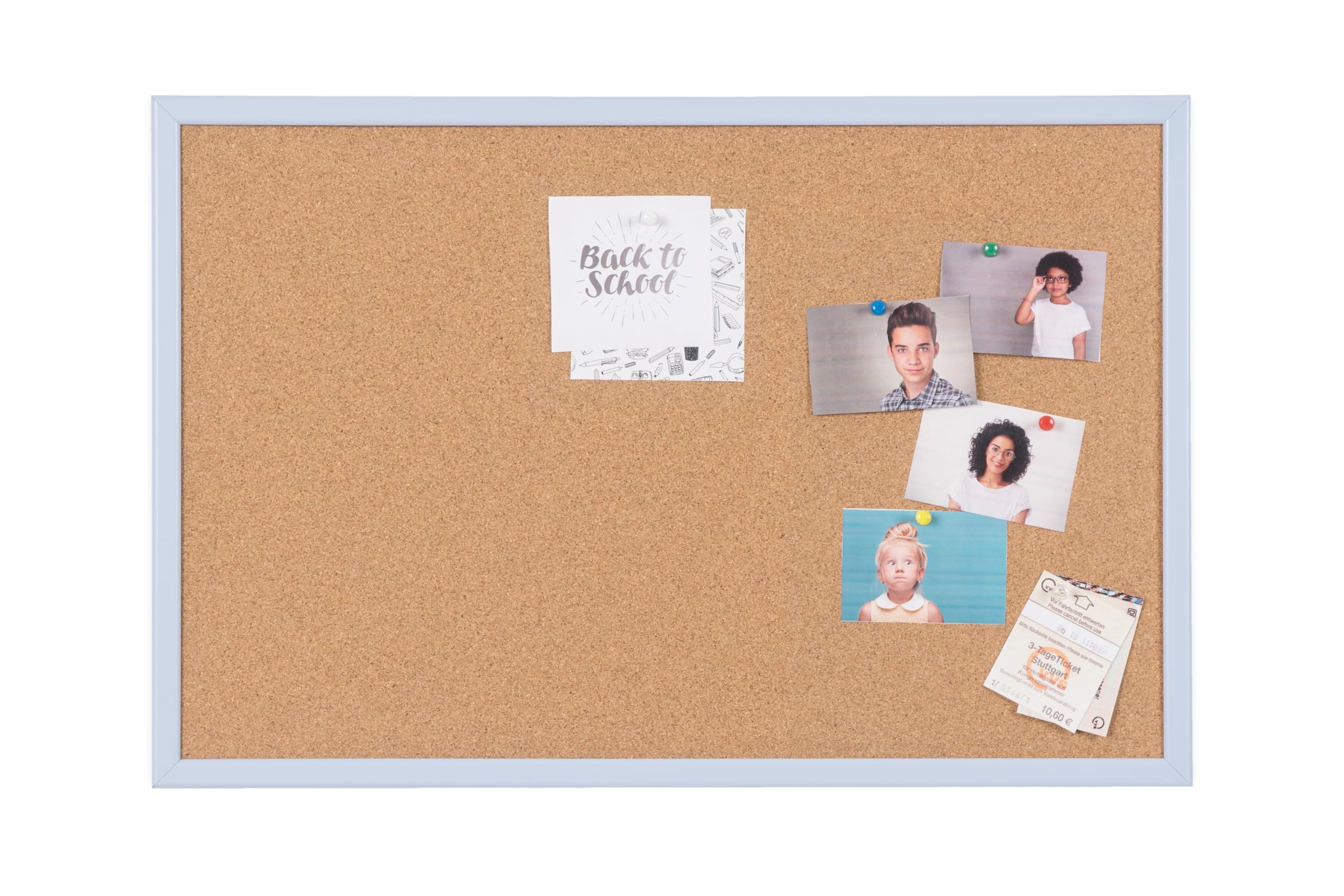 Bi-Office Cork Board, Pastel Blue MDF Frame, 80 x 60 cm