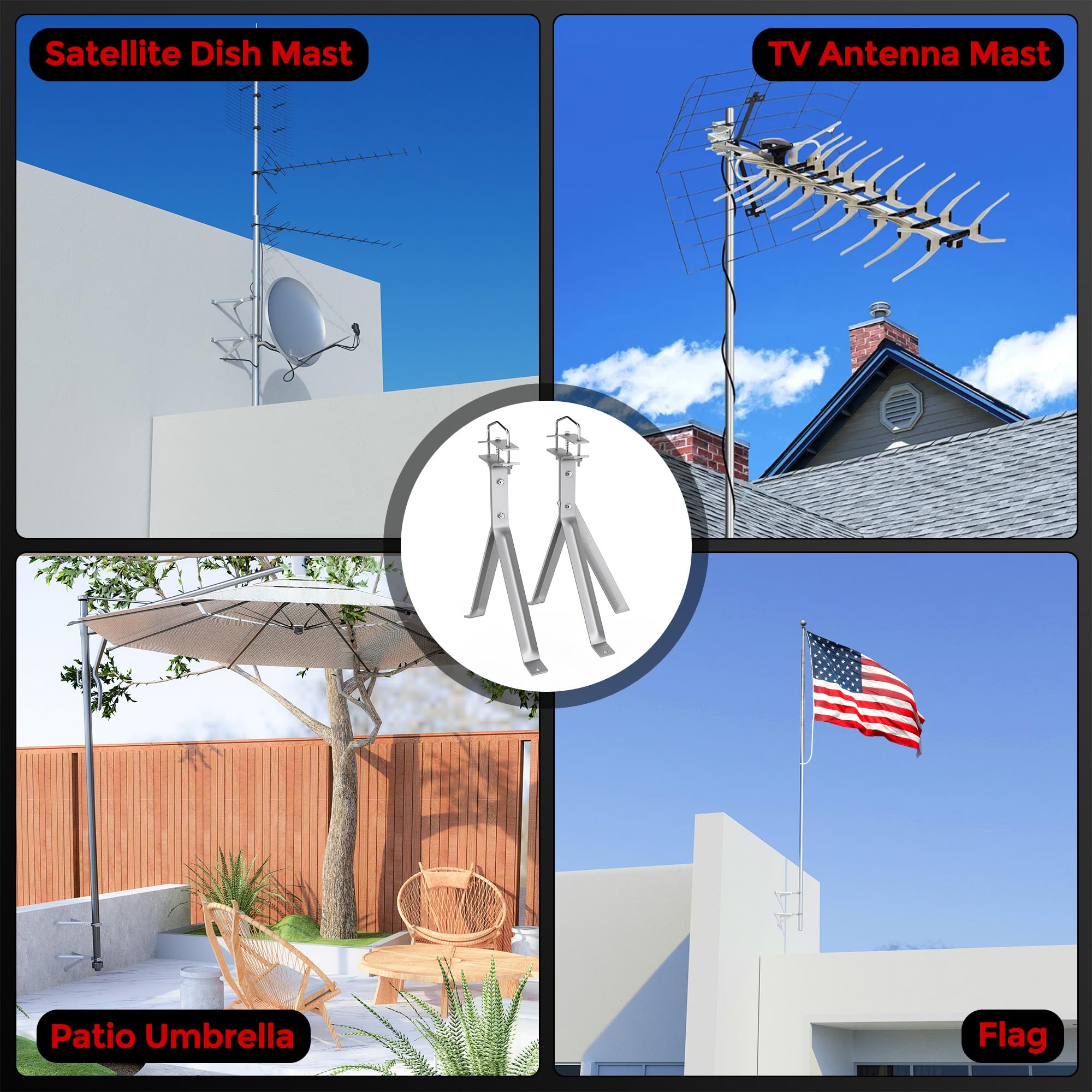 Soporte de pared ajustable de antena de 12 pulgadas, 2 soportes de antena, soportes de montaje de antena de TV resistentes, soporte de pared de antena de 12 pulgadas, abrazadera de mástil de montaje