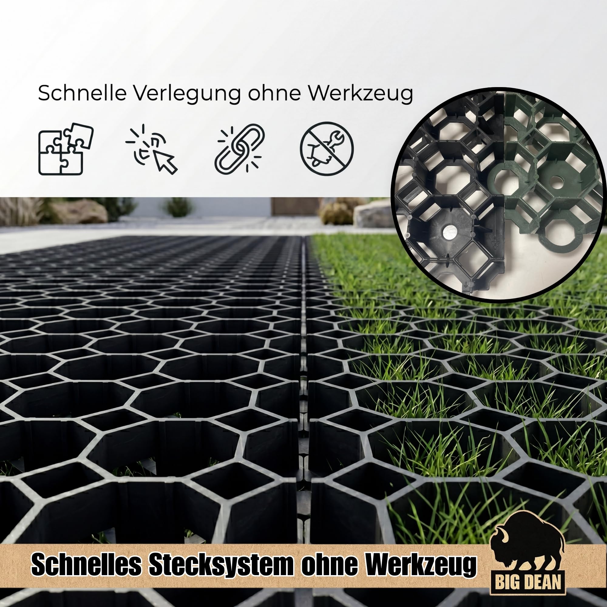 Kunststoff Rasengitter befahrbar Rasengitterplatten Rasenwaben Bodenwaben Paddockplatten Gehwegplatten 50x50x4 cm - schwarz - 20 Stück (5qm)