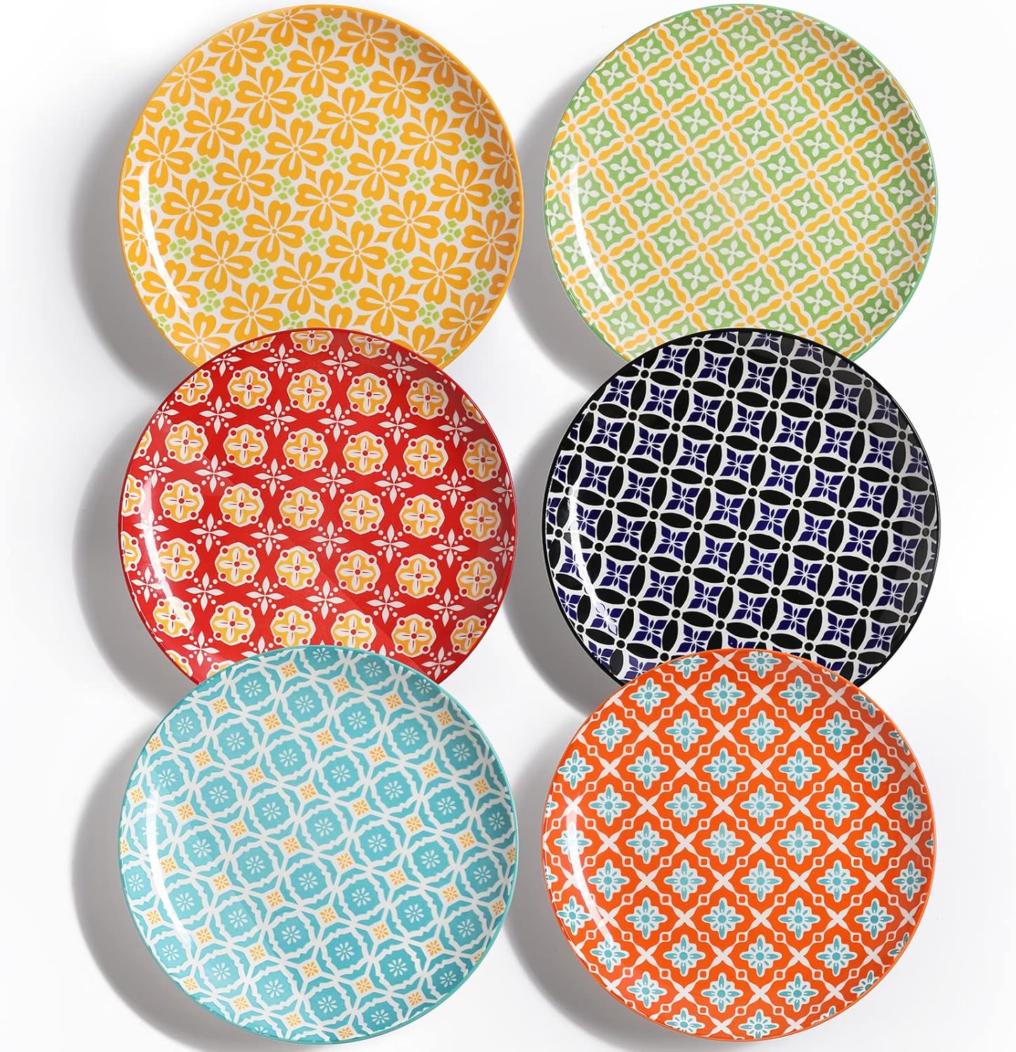 10" Ceramic Dinner Plates, Porcelain Dessert Salad Plate Set, Colorful Serving Dishes for Pasta, Pancakes, Steak, Set of 6, Dishwasher & Microwave Safe
