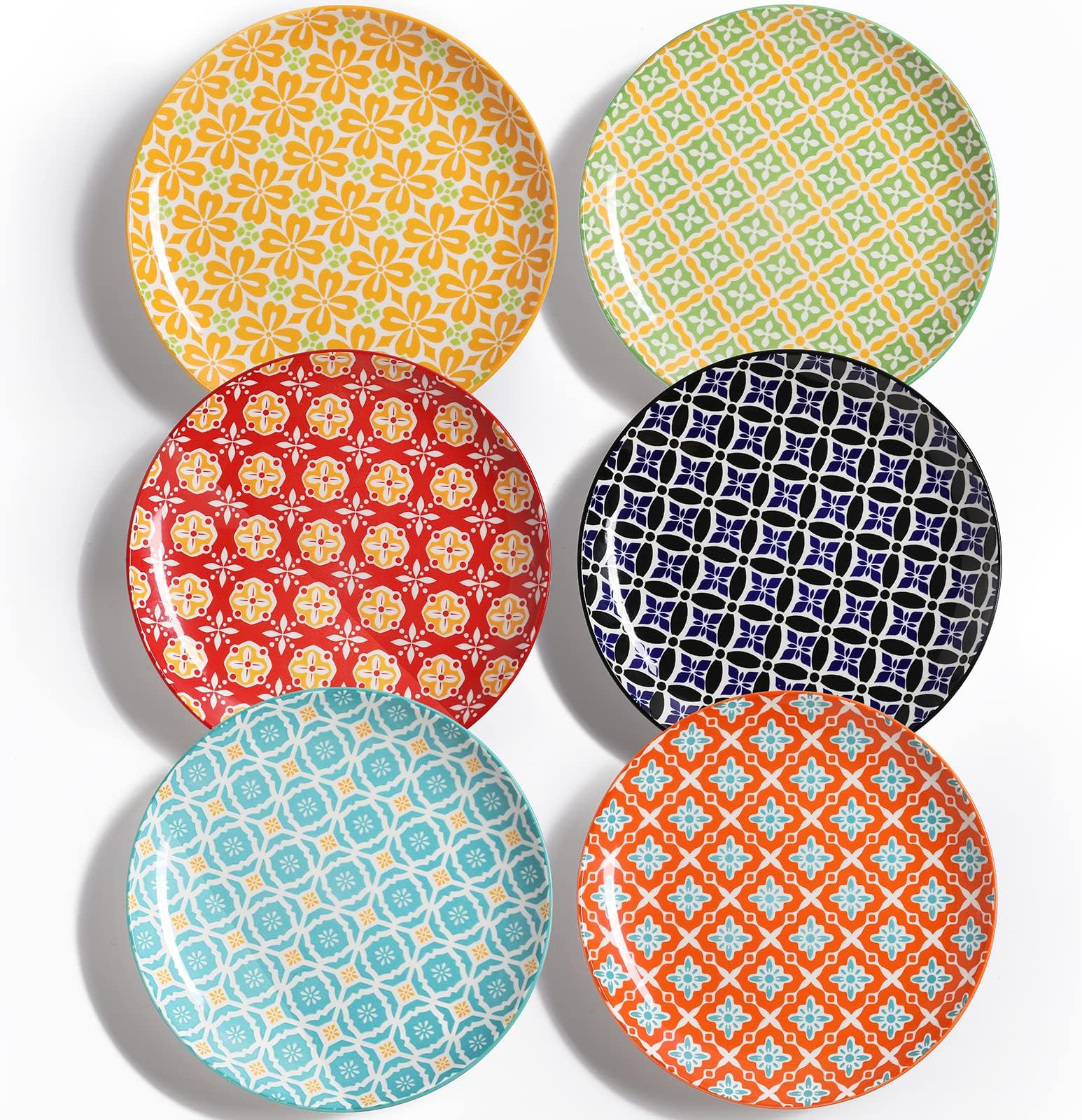 10" Ceramic Dinner Plates, Porcelain Dessert Salad Plate Set, Colorful Serving Dishes for Pasta, Pancakes, Steak, Set of 6, Dishwasher & Microwave Safe