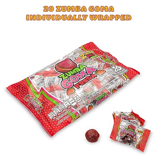 Miniatura 2 de Goma Fresa Zumba Goma Fresa Cubierto con Caramelo Tamarindo (20 unids bag)- Gomitas de Fresa Picante con Caramelo Tamarindo - Gomitas Enchiladas