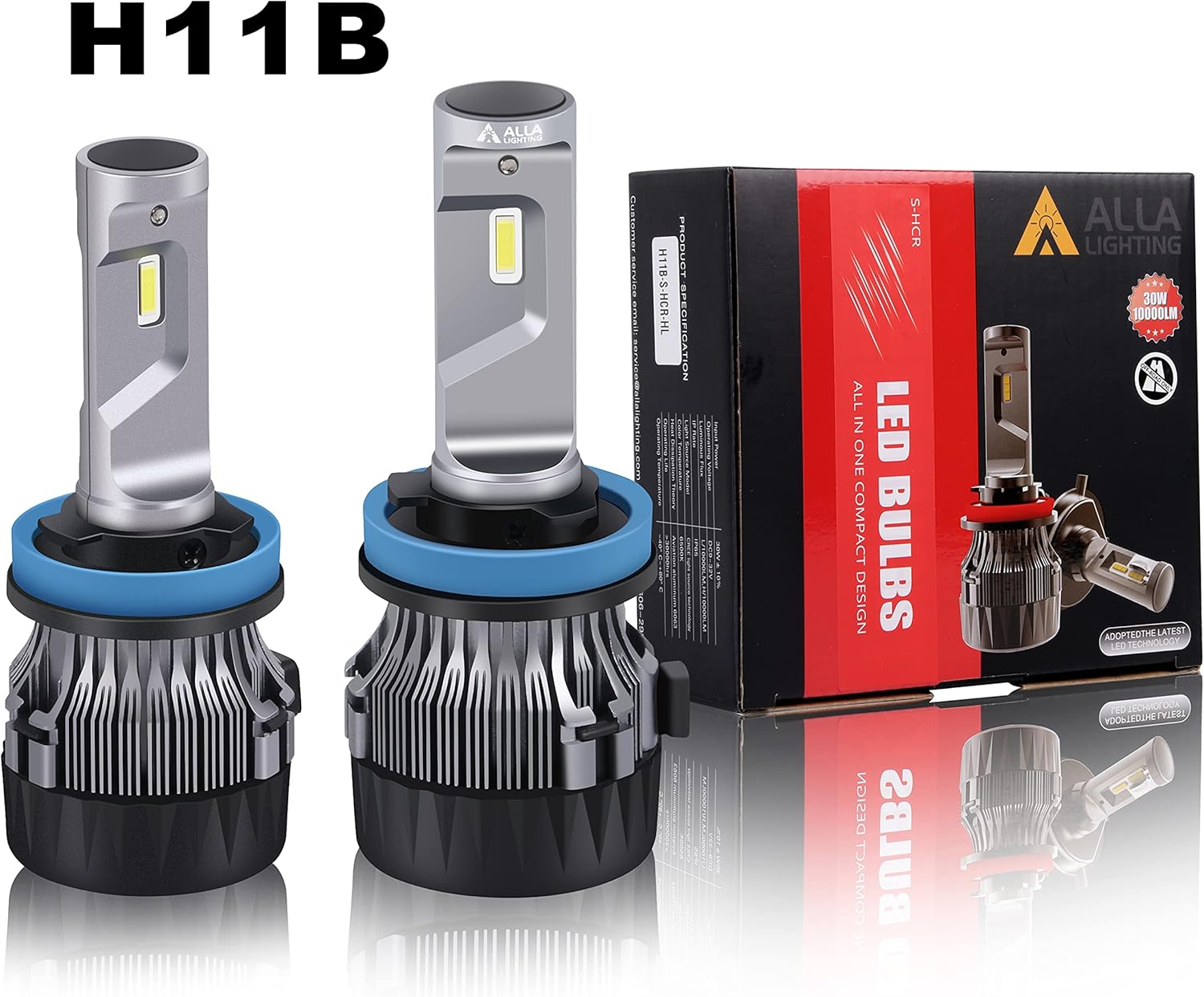 ALLA Lighting S-HCR H11B LED Bulbs High, Low Beam Conversion Kits, 6000K Xenon White 10000Lms Extreme Super Bright All-in-One Plug-n-Play