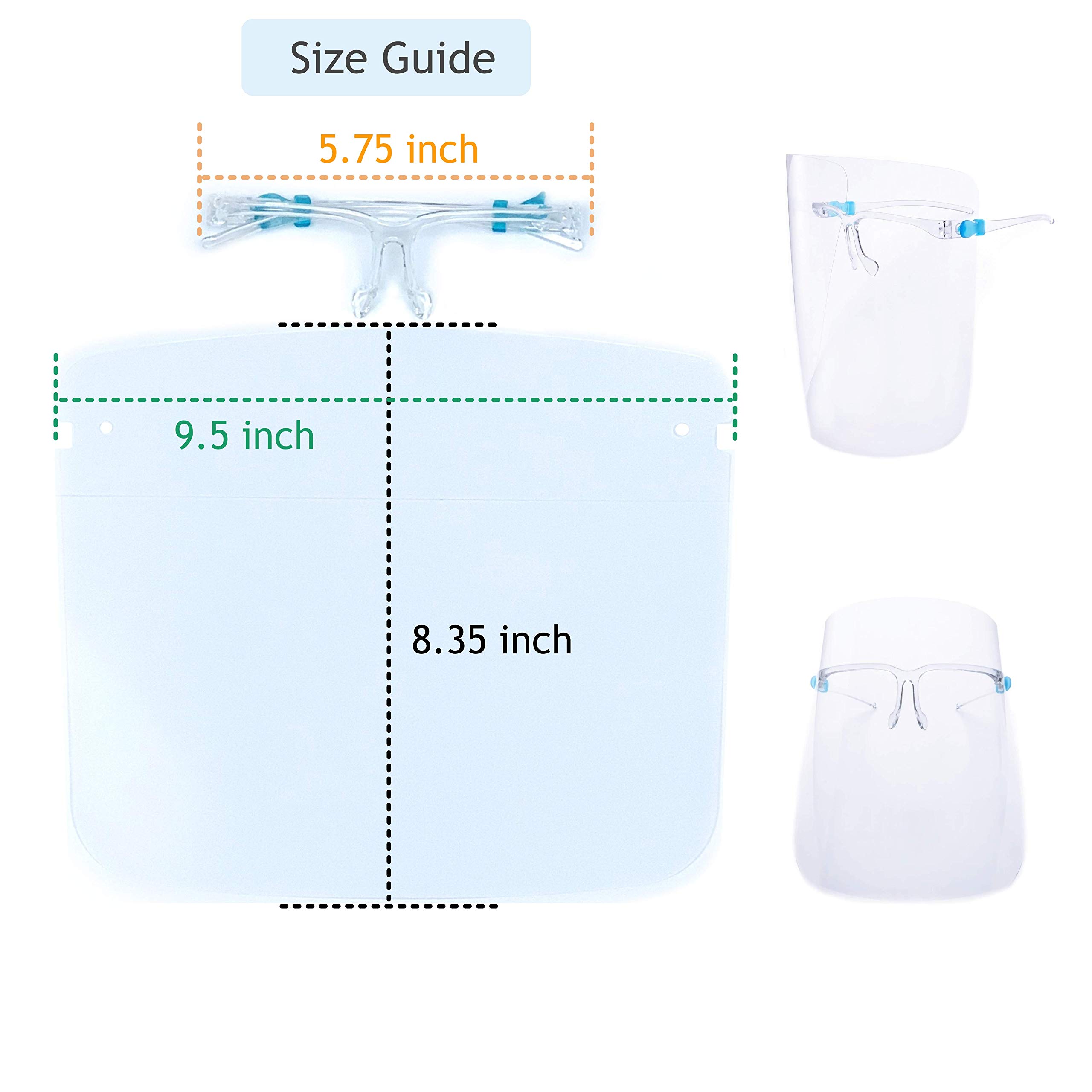 TK FASHION MASK Face Shield with Glasses, Reusable Replaceable Face Eye Protection Transparent Light Glasses Anti-Fog Flexible PPE (20 Pieces)