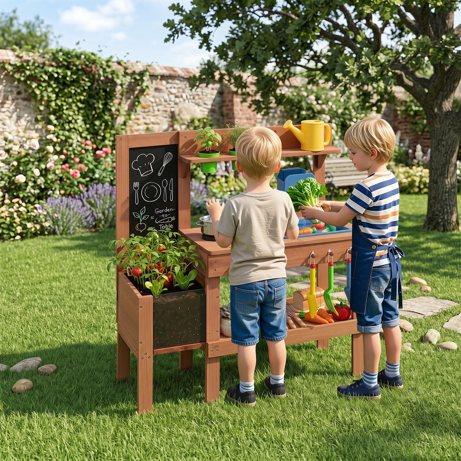 Amazon.com: HONEY JOY Mud Kitchen, Fir Wood Pretend Play Kitchen