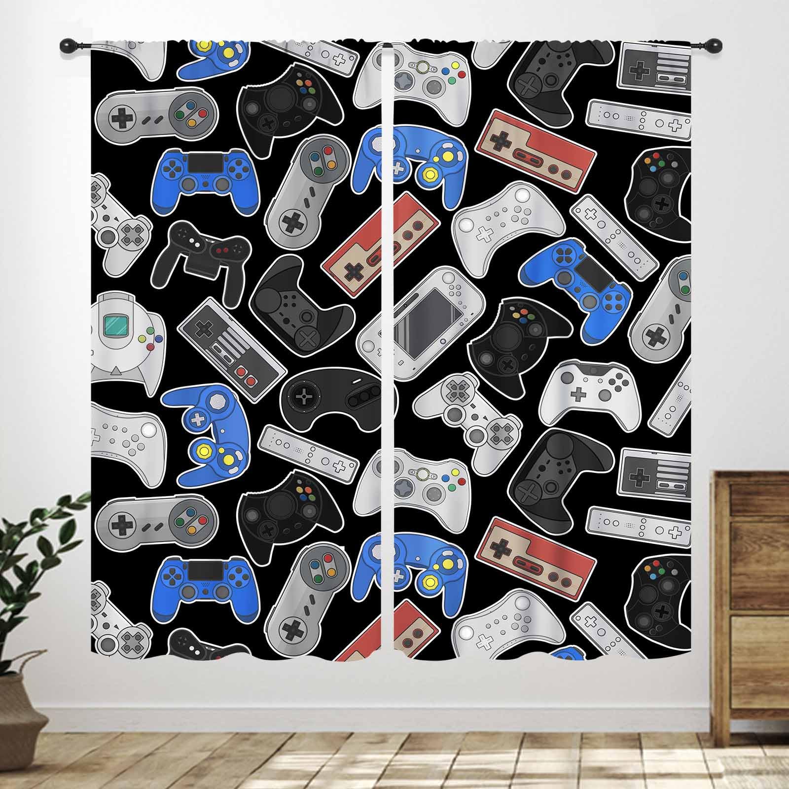 Gamer Curtains for Boys Room,Gamepad Video Games Controller Modern Cartoon Black White Bedroom Window Drapes for Kids Teens Living Room Playroom