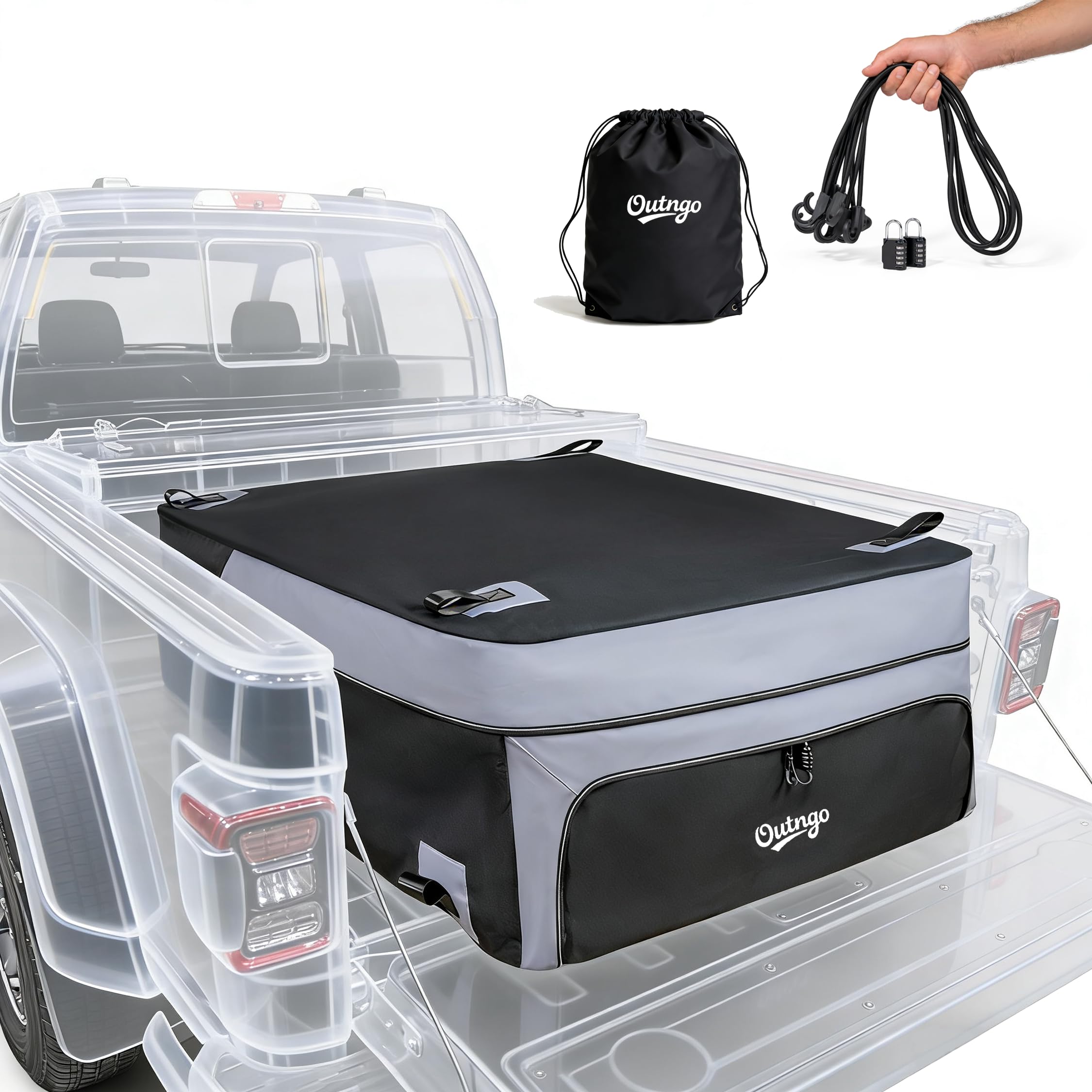 Borsa da carico impermeabile per letto di camion da 90 m in PVC resistente, impermeabile, adatta a qualsiasi dimensione di camion, doppia apertura, 4 corde elastiche e 2 serrature a combinazione (150