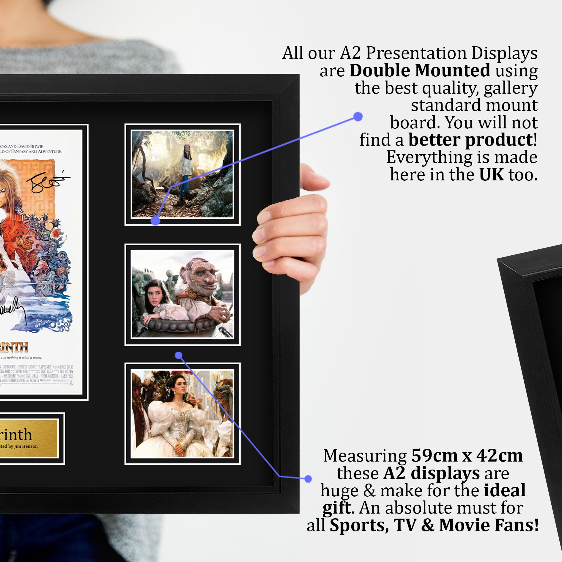 HWC Trading Labyrinth Geschenke Geducktes Signiertes Autogramm Präsentationsdisplay für Fans von Film Memorabilien - A2 Gerahmt
