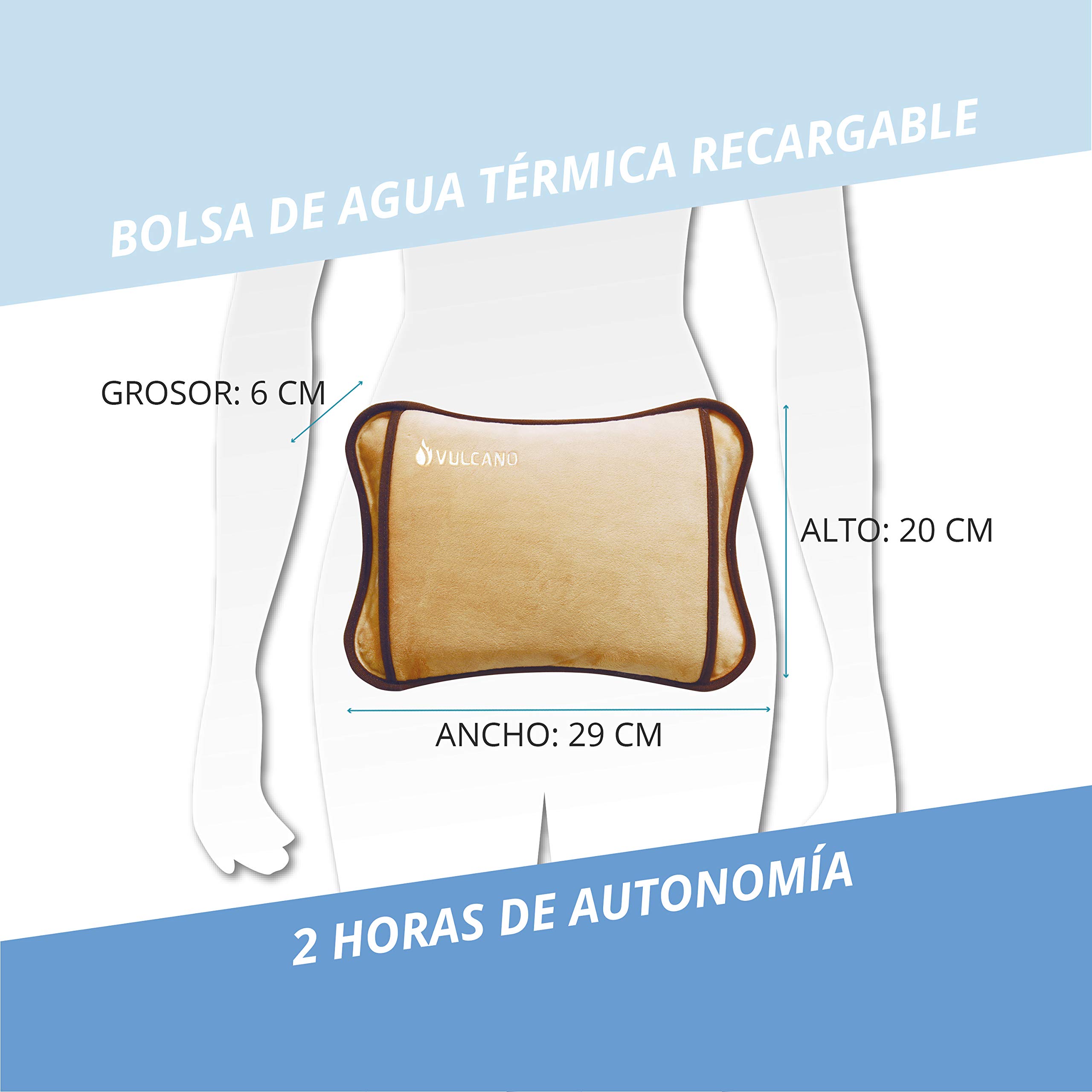 TM Electron Vulcano Sac d'eau thermique rechargeable en 5 minutes pour 2 heures d'utilisation avec revêtement doux en microfibre pour apaiser les douleurs musculaires, marron, 29 x 20 x 6 cm