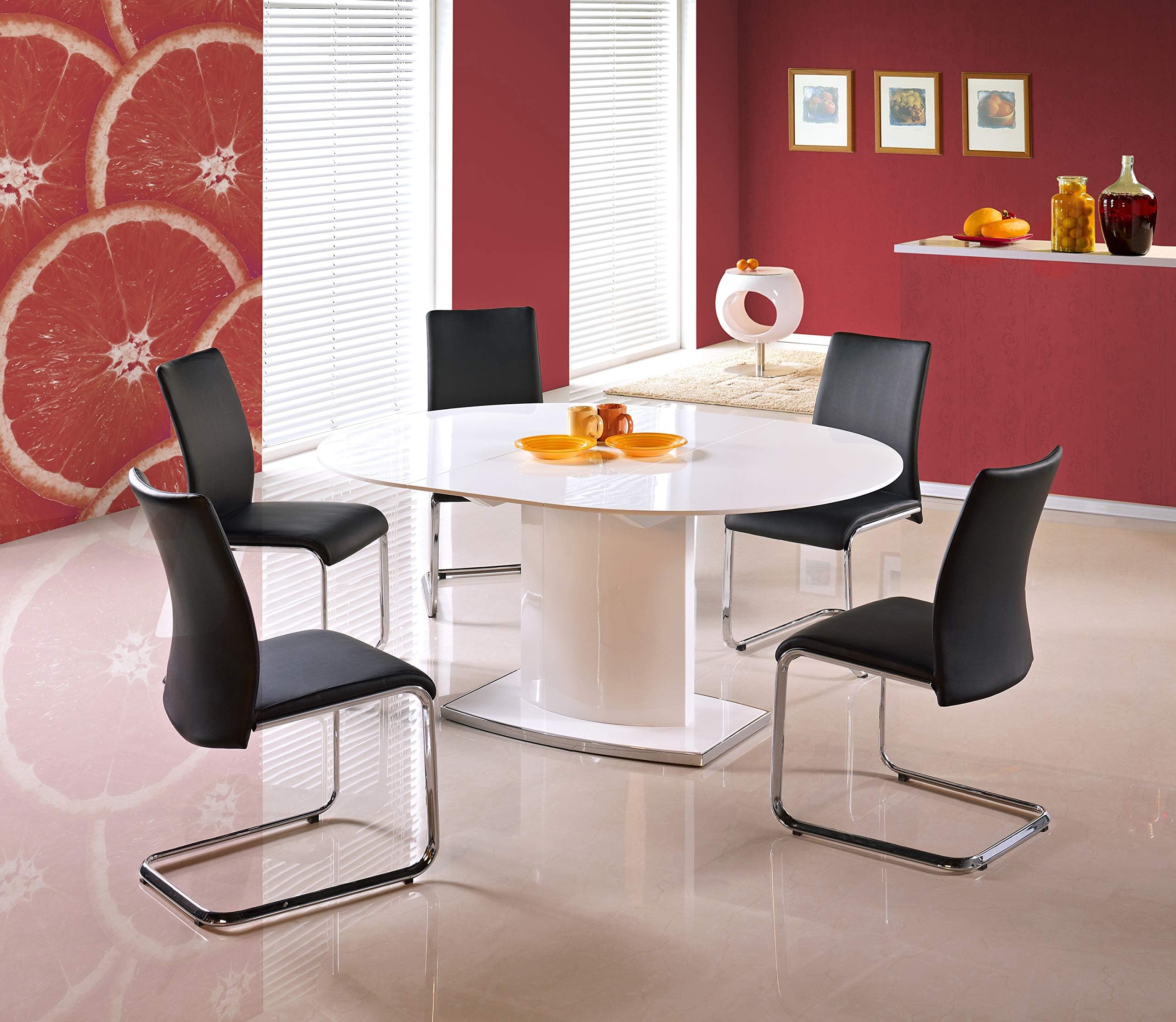 Federico White High Gloss Extending Round (Oval) Dining Table