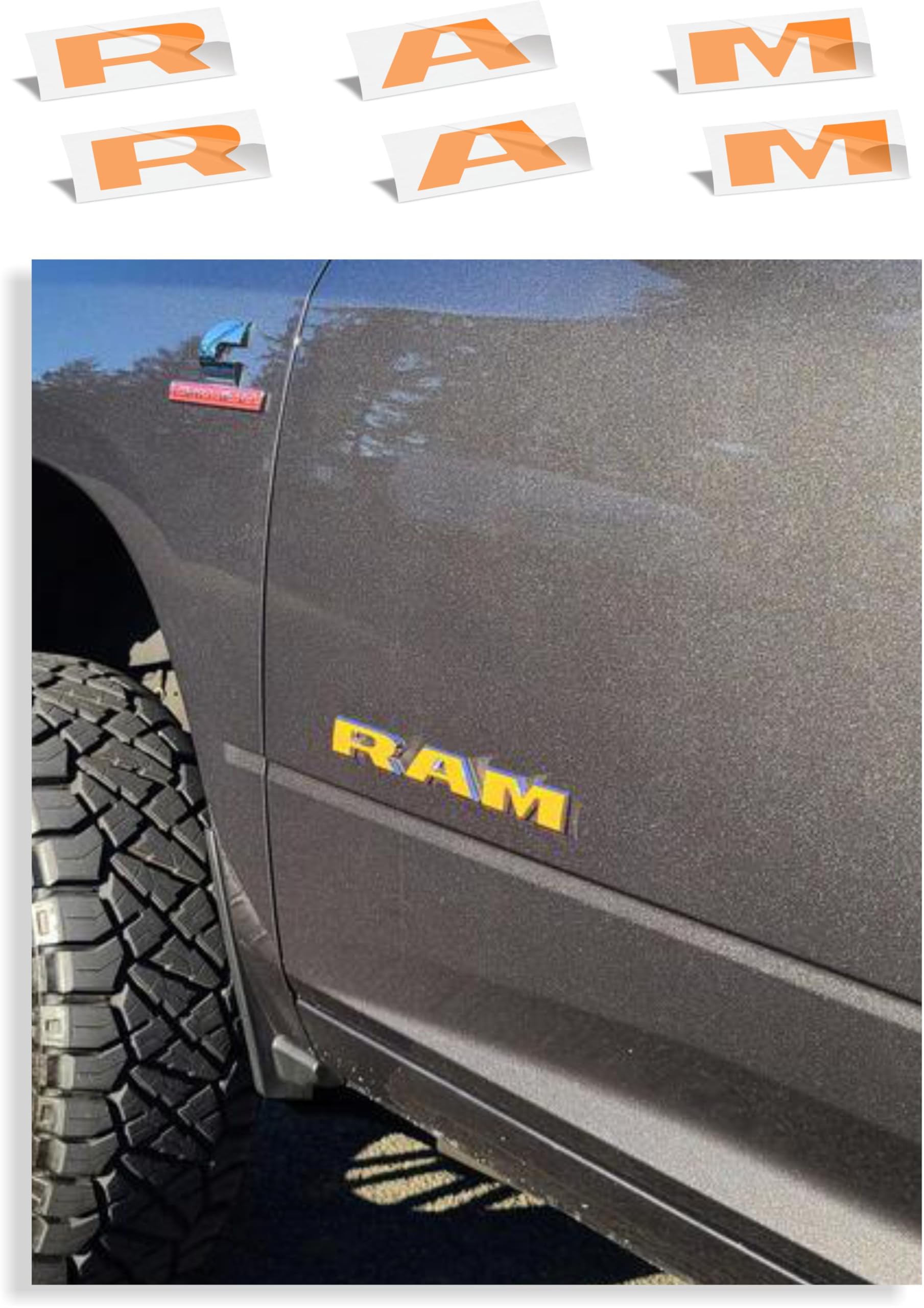 Reflective Concepts 2019-2026 RAM Door Emblem Overlay Decal Stickers - (Color: Orange)