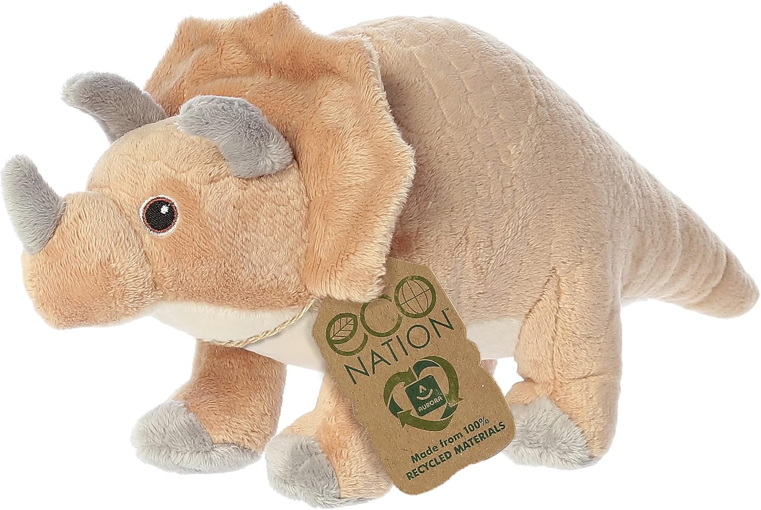 Aurora® Eco-Friendly Eco Nation™ Triceratops Stuffed Animal - Environmental Consciousness - Recycled Materials - Brown 12.5 Inches