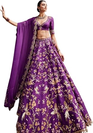 Indian Heavy Silk Fabric Sequins Zari & Dori Work Party Wear Lehenga 15853
