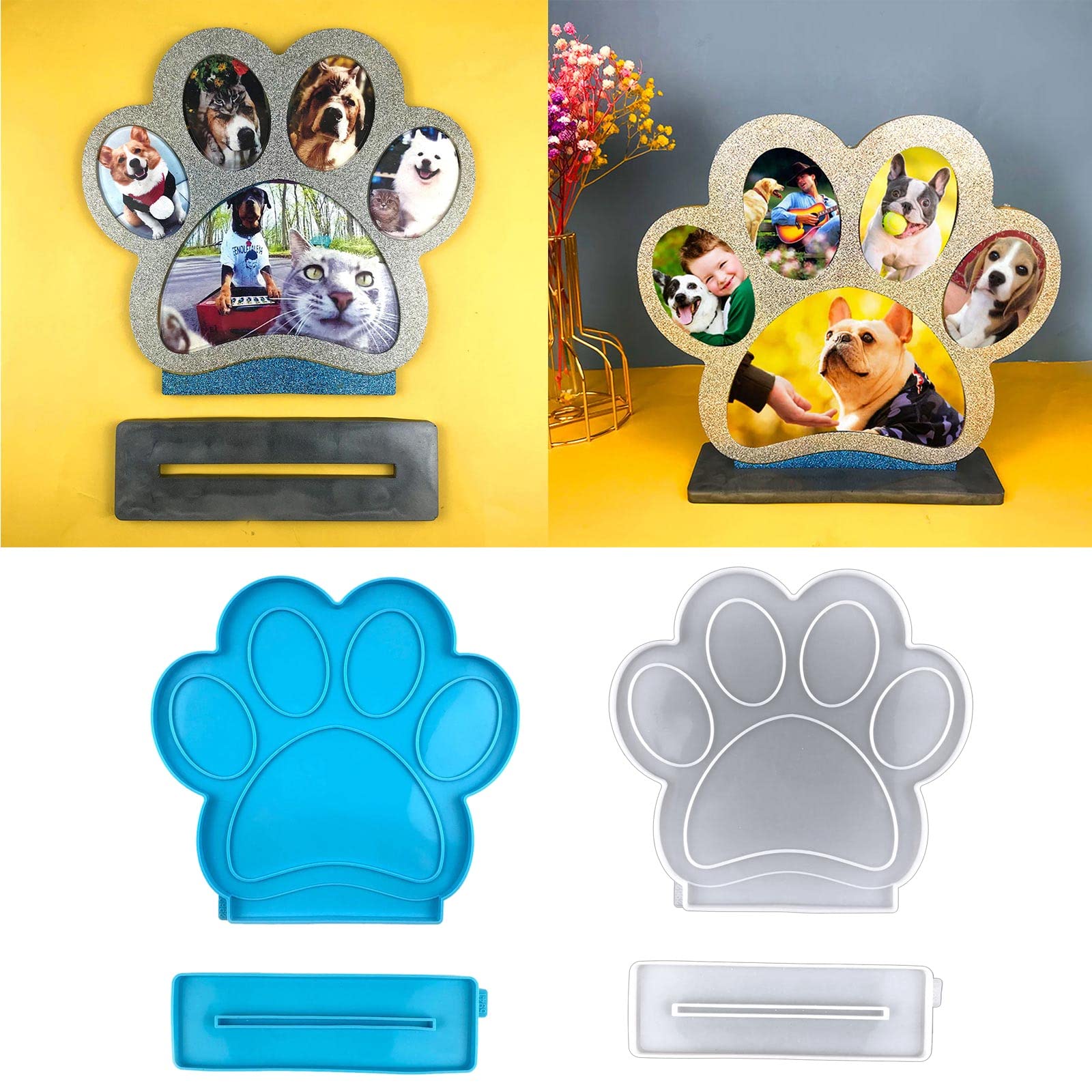 Photo Frame Decorative Resin Molds Including Dog Paw Photo Frame Ornaments Silicone Mold with Bracket Pendant