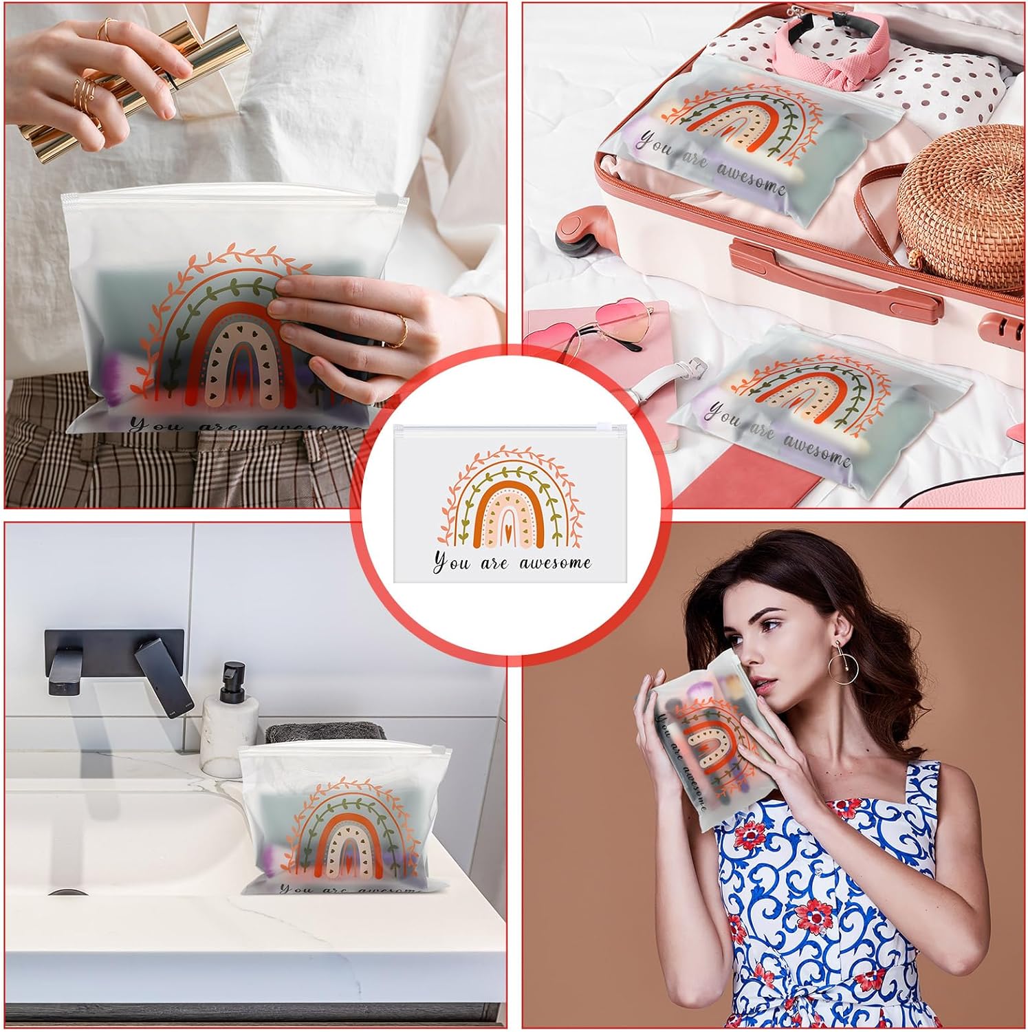 Sweetude 150 Pcs Makeup Bags Inspirational Gifts Bulk for Women Cosmetic Bag EVA Mother Party Favor Thank You Gifts Teacher Nurse Rainbow Toiletry Pouch with Zipper(Rainbow) - Image 4