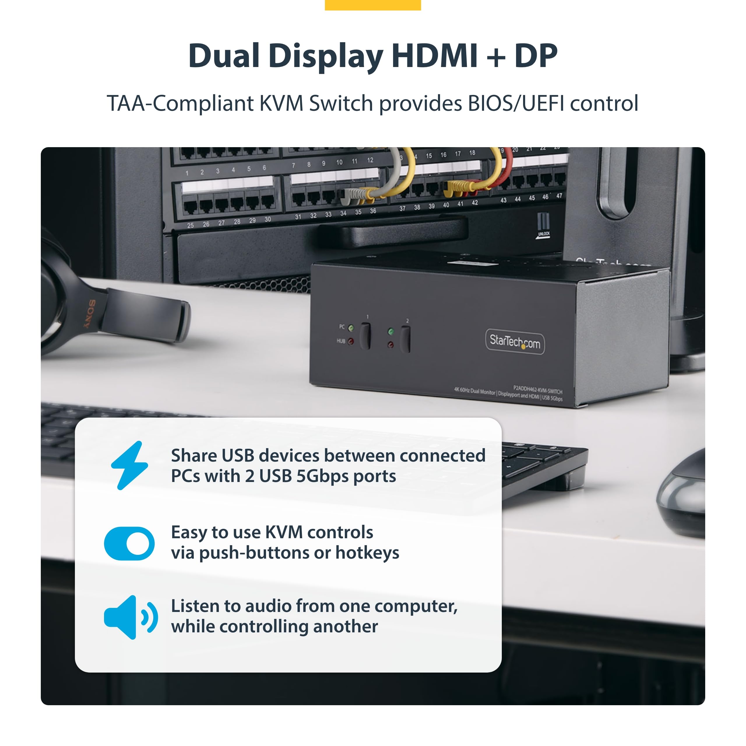 分配器・切替器 StarTech Hybrid KVM Switch 4K 60Hz Amazon.com: StarTech.com 2 Port Hybrid USB-A + HDMI & USB-C KVM