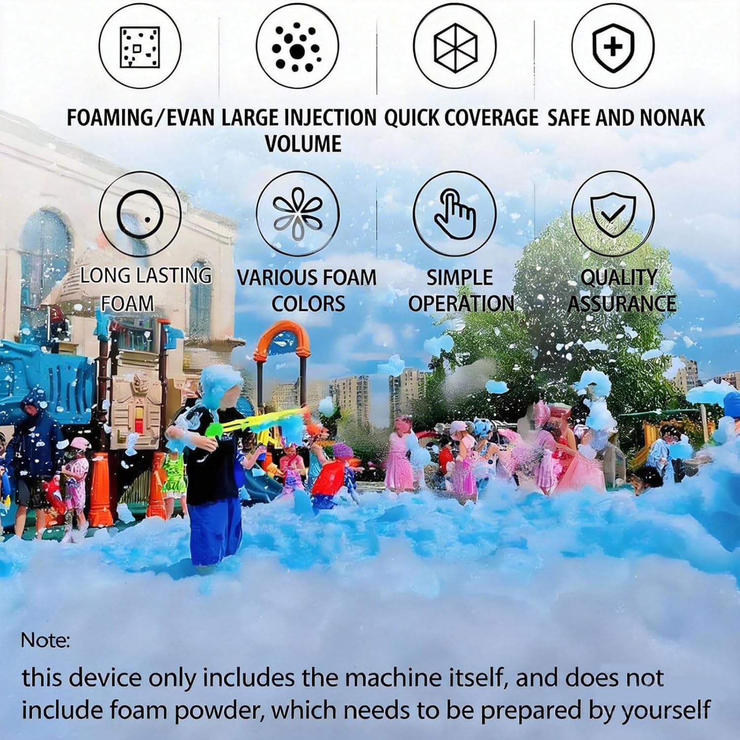 Máquina de Espuma, cañón de Espuma de 1000 W para Fiestas con trípode, ángulo Ajustable, Alcance de 6 a 10 m/área de 80 m², Ideal para Fiestas, Eventos, diversión en la Piscina