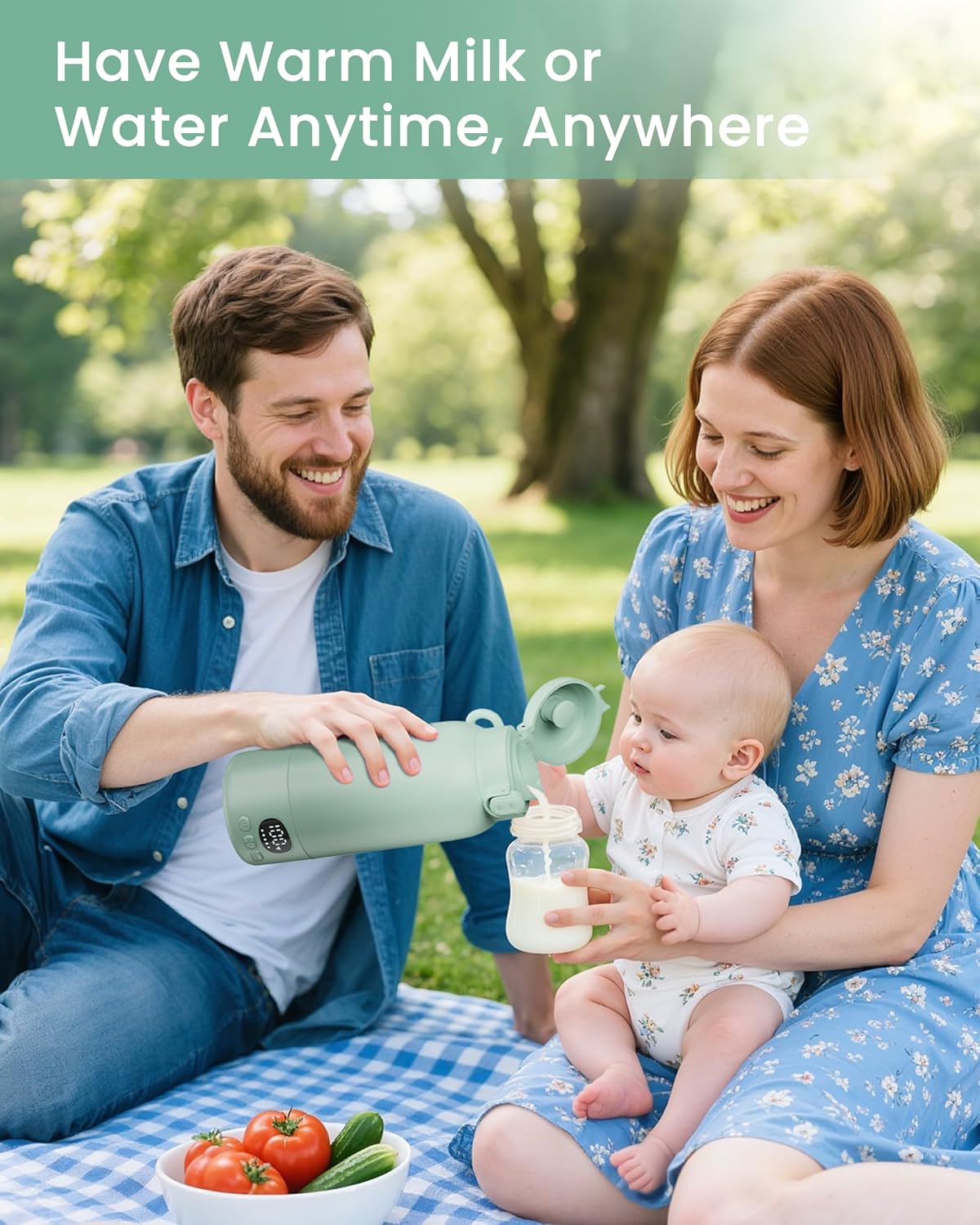 Portable Bottle Warmer - Dual Heating Modes for Breast Milk & Water, 17 Ounces, Fast Heating, Long Lasting Battery, Ideal for Travel, Outdoor, Baby Shower, Light Green