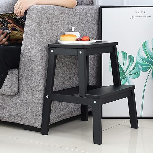 Miniatura 8 de HOUCHICS Taburete de madera para adultos con 400 libras, taburete de madera, taburete de escalón para adultos, taburete para mesita de noche, para