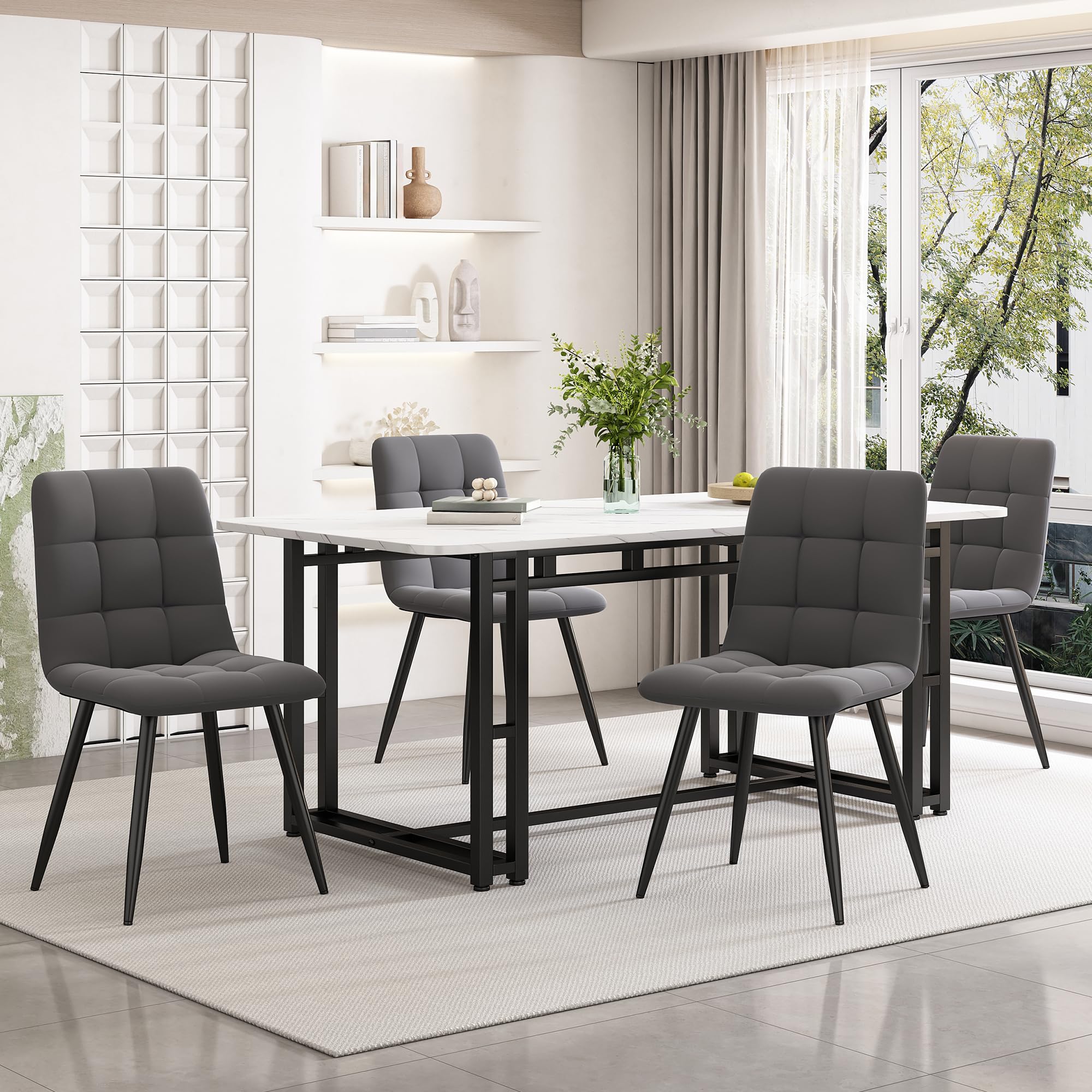 Luksusowy, lekki stół do jadalni, 140 x 80 cm, nowoczesny, prostokątny design, czarna metalowa rama, elegancki stół kuchenny z płyty MDF, do jadalni, salonu, idealny dla rodziny i gości