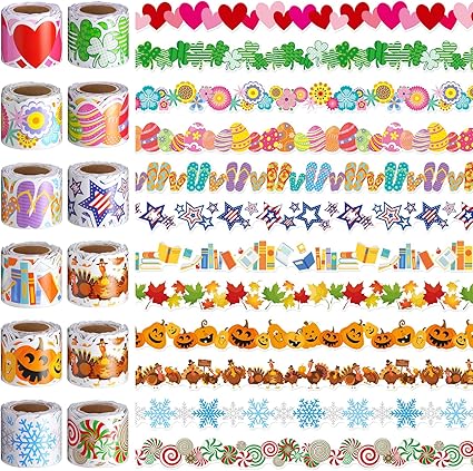 Geyee 12 Rolls 394 ft Holiday Bulletin Board Borders Seasonal Bulletin Board Decorations Fall Pumpkin Halloween Thanksgiving Trim for School Classroom Wall Decor(Fresh)