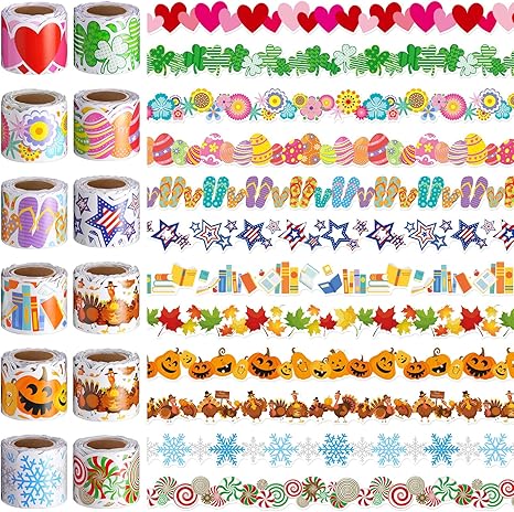 Geyee 12 Rolls 394 ft Holiday Bulletin Board Borders Seasonal Bulletin Board Decorations Fall Pumpkin Halloween Thanksgiving Trim for School Classroom Wall Decor(Fresh)