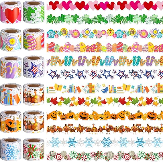 Geyee 12 Rolls 394 ft Holiday Bulletin Board Borders Seasonal Bulletin Board Decorations Fall Pumpkin Halloween Thanksgiving Trim for School Classroom Wall Decor(Fresh)