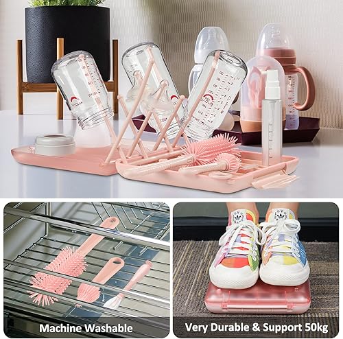 Miniatura 4 de Juego de cepillos para biberones, juego de limpiador 7 en 1 con estante de secado de biberones, cepillo de silicona para botellas, cepillo para