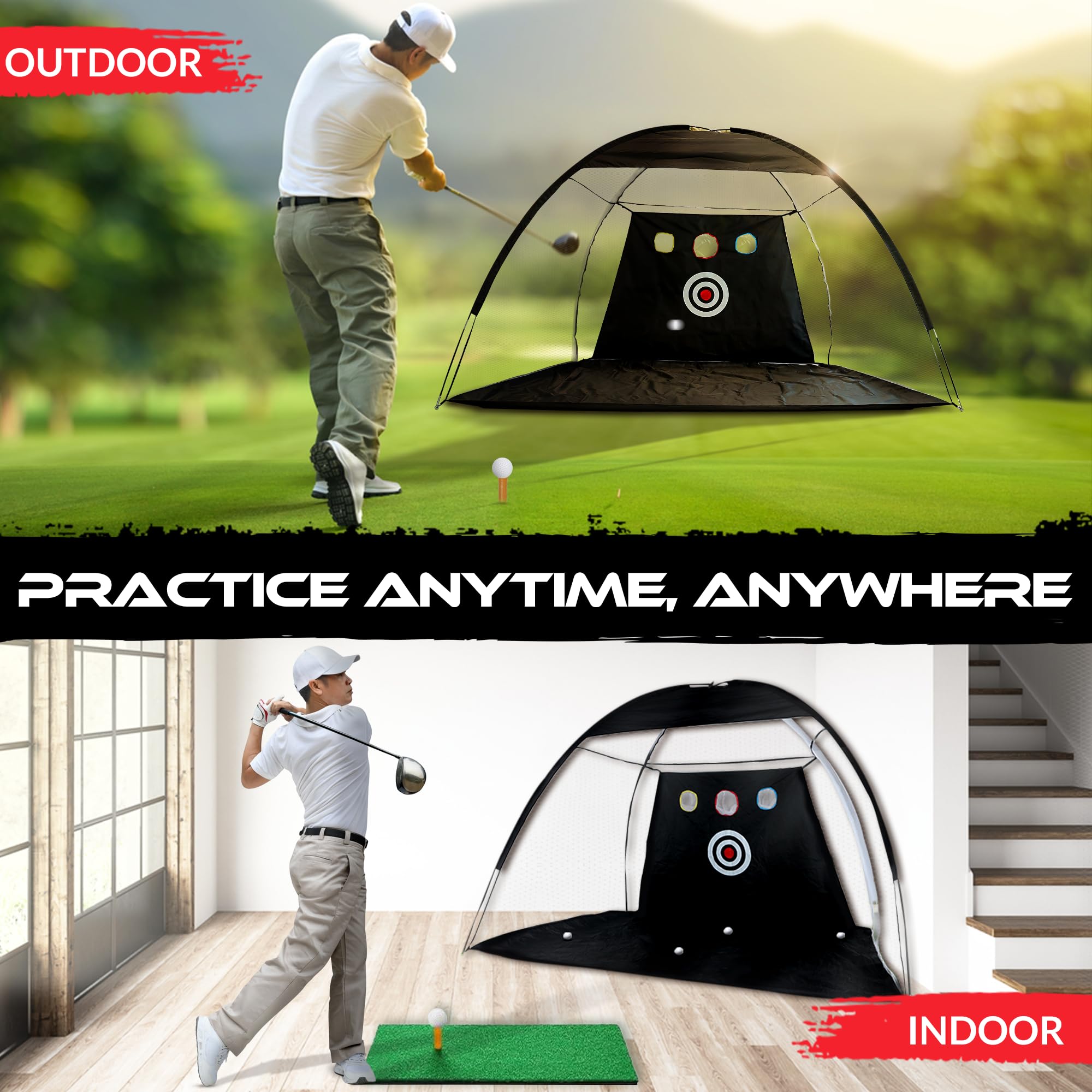 Golf-Übungsnetz 3 X 2,1 M – Mit Tri-Turf-Matte, Für Drives & Chips, Für Garten & Garage, Inkl. Tragetasche