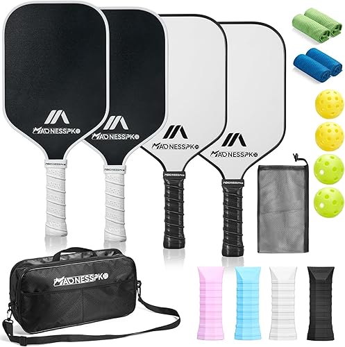 Pickleball Paddles Set of 4 Frosted Fiberglass Rackets Honeycomb Core Pickleball Set with 4 Pickleball Paddles+ 4 Pickleball Balls+ 1 Bag+ 4