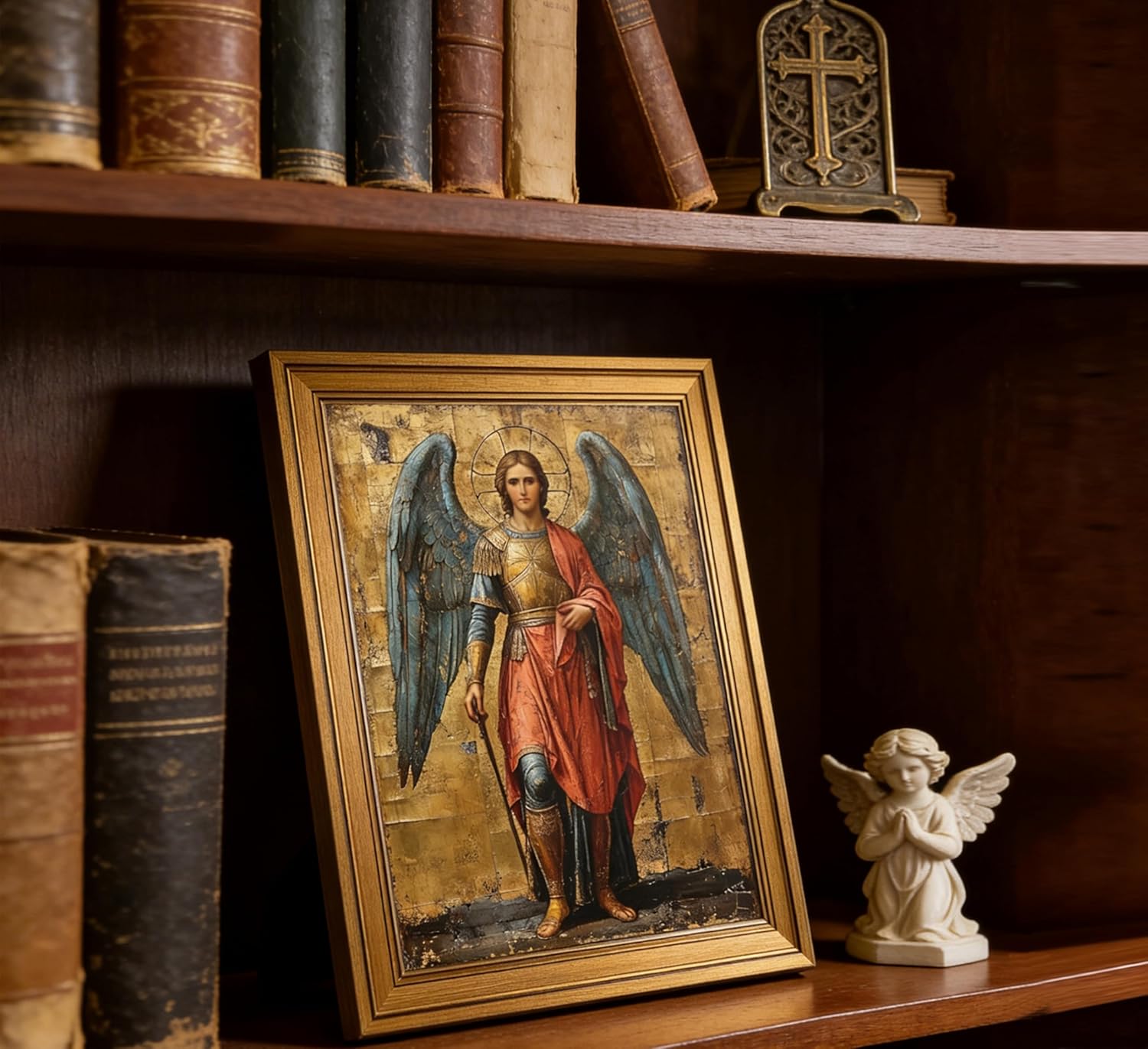 Gold framed Archangel Michael Canvas Wall Art Retro framed Christian Christianity Painting Picture Wall Decor Catholic Saints Poster Print Artwork for Prayer Room Church Home Decoration 12inx16in - Image 3