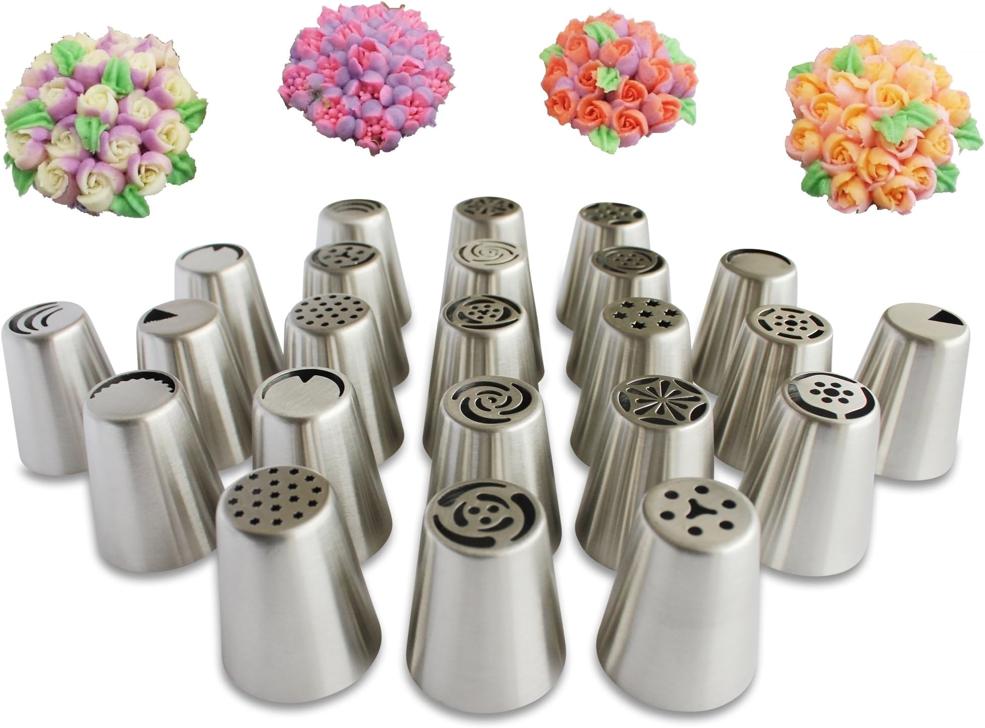 29PCS/SET Cake Decorating Tips - Russian Piping Tips & Bag Set–23 EXTRA LARGE Stainless Steel Nozzles & Pastry Bags To Decorate Your Cakes & Cupcakes–With XL Coupler & Ring