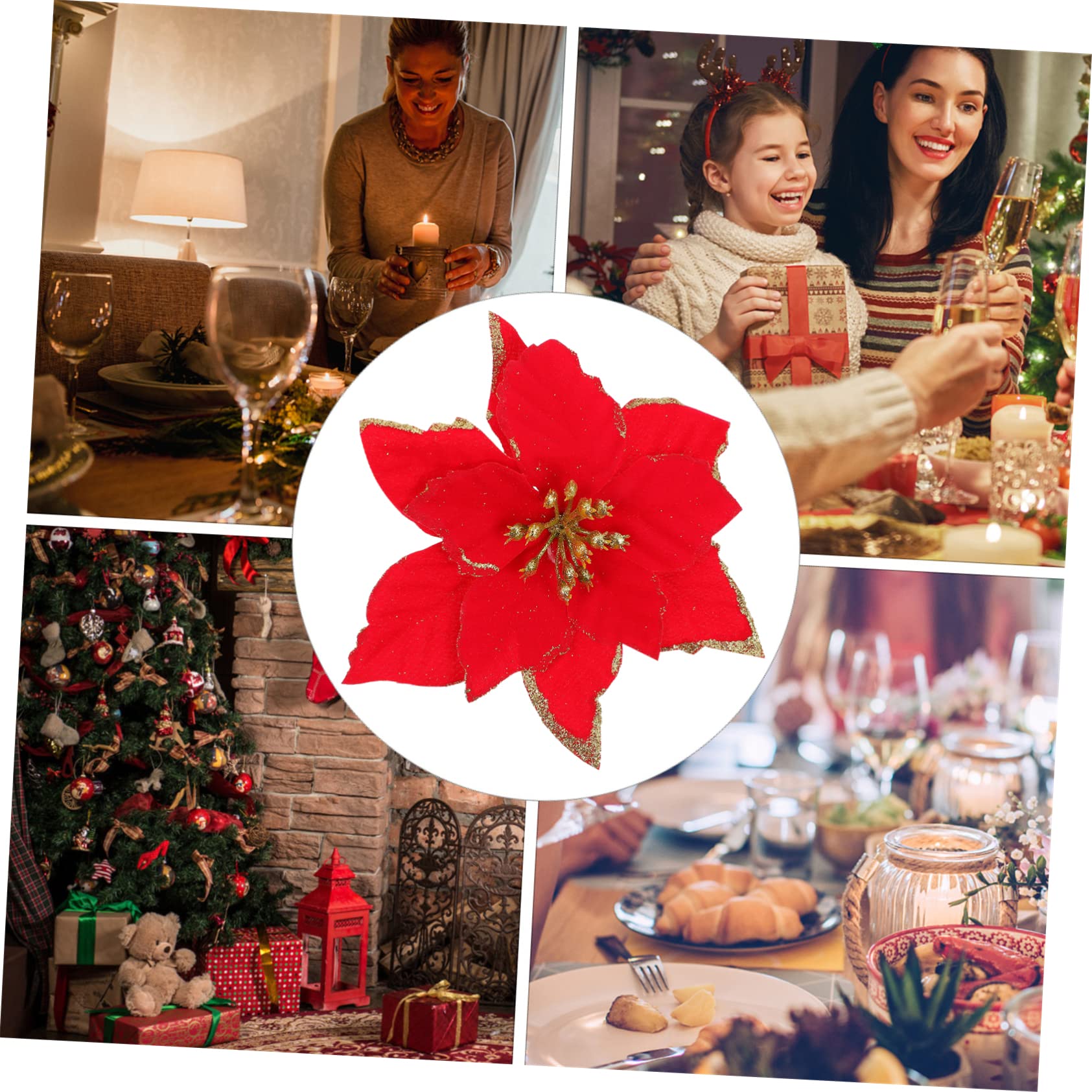 Cabilock 72piezas Flores Artificiales para Decoración De Árbol De Navidad Adornos De Poinsettia Rojos Suministros para Fiestas y Mesa De Navidad Decoración De Escenas Festivas