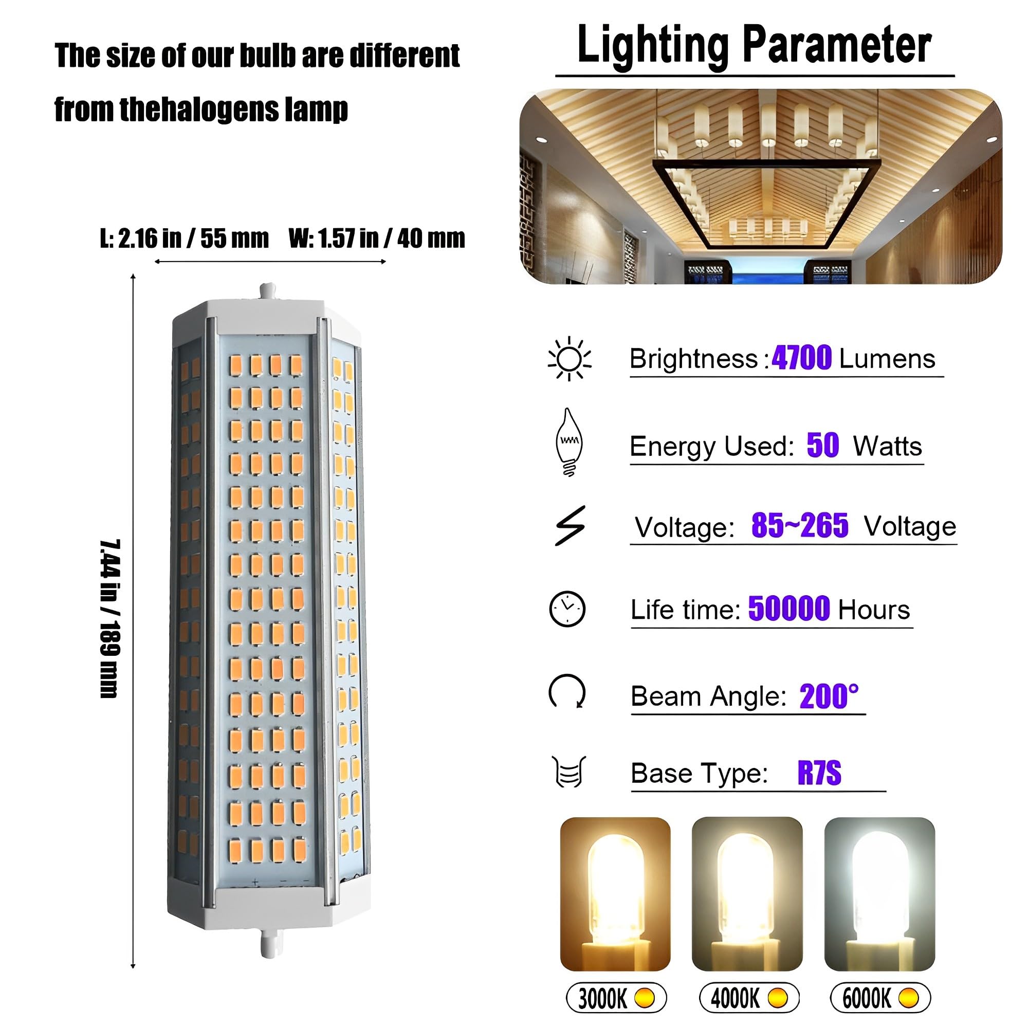 189mm dwustronne żarówki LED typu J 50W R7S 189mm lampa LED (wymiana żarówki halogenowej 500W J189), żarówki LED SMD 5630 żarówka wbudowany wentylator chłodzący