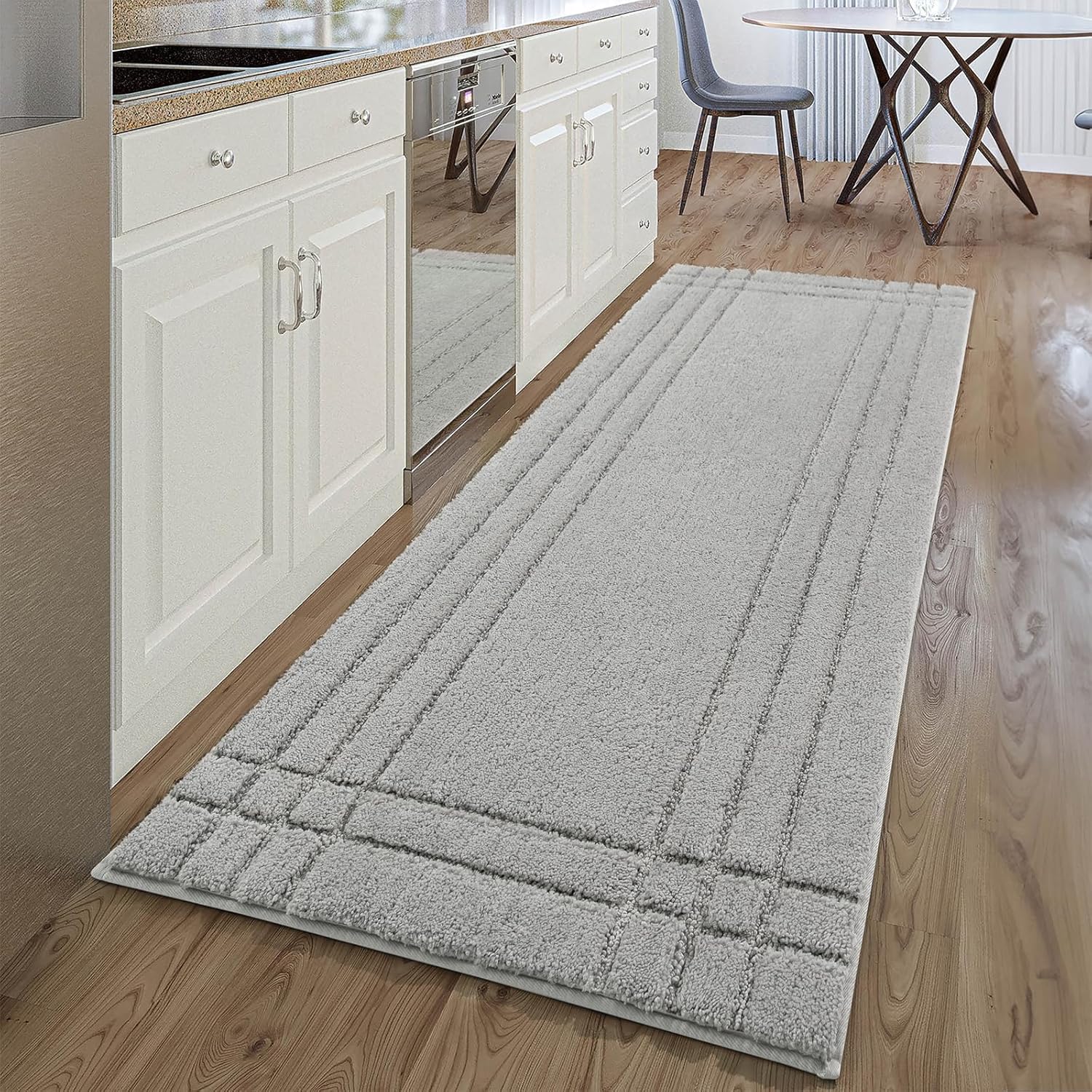 Bathroom Runner Rugs 24 x 60, Extra Long Bath Rug Non-Slip, Machine Washable Large Bath Mats for Tub and Shower, Gray