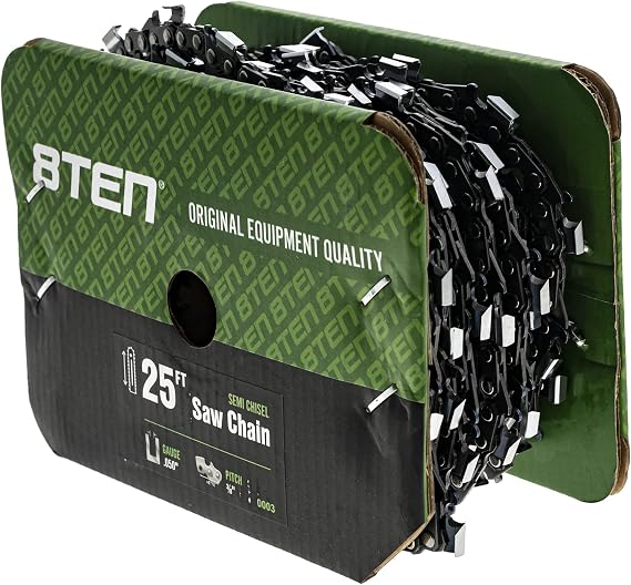 8TEN Chainsaw Chain Bulk Reel Semi Chisel 25 Foot .050 Gauge 3/8 Pitch